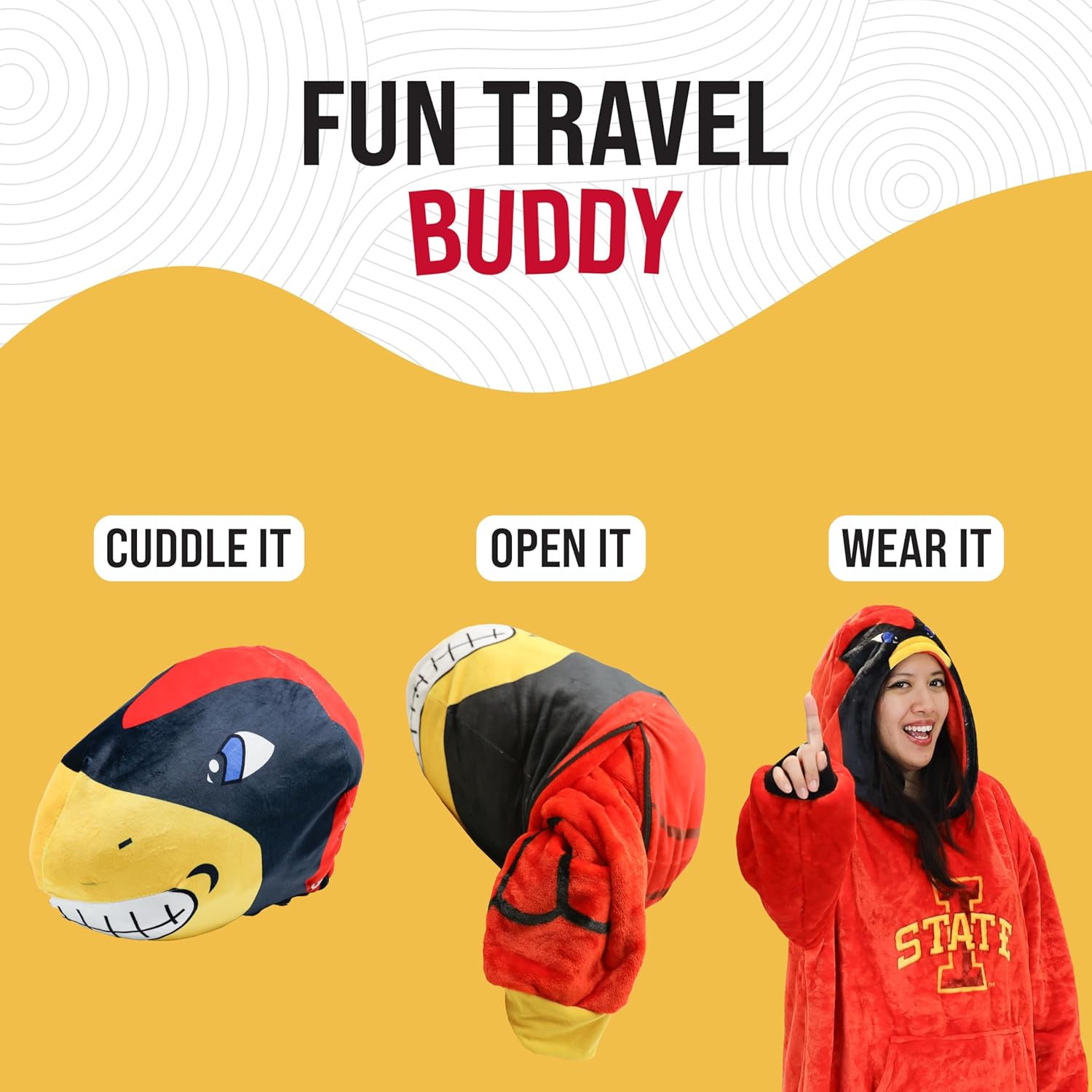 Plushible Wearable Blanket Hoodie – 2-in-1 Oversized Hoodie Blanket & Pillow, Long Sleeve Sweatshirt with Pocket, Cozy Graduation Gift for Adults, Men & Women - University of Iowa Hawkeye Mascot