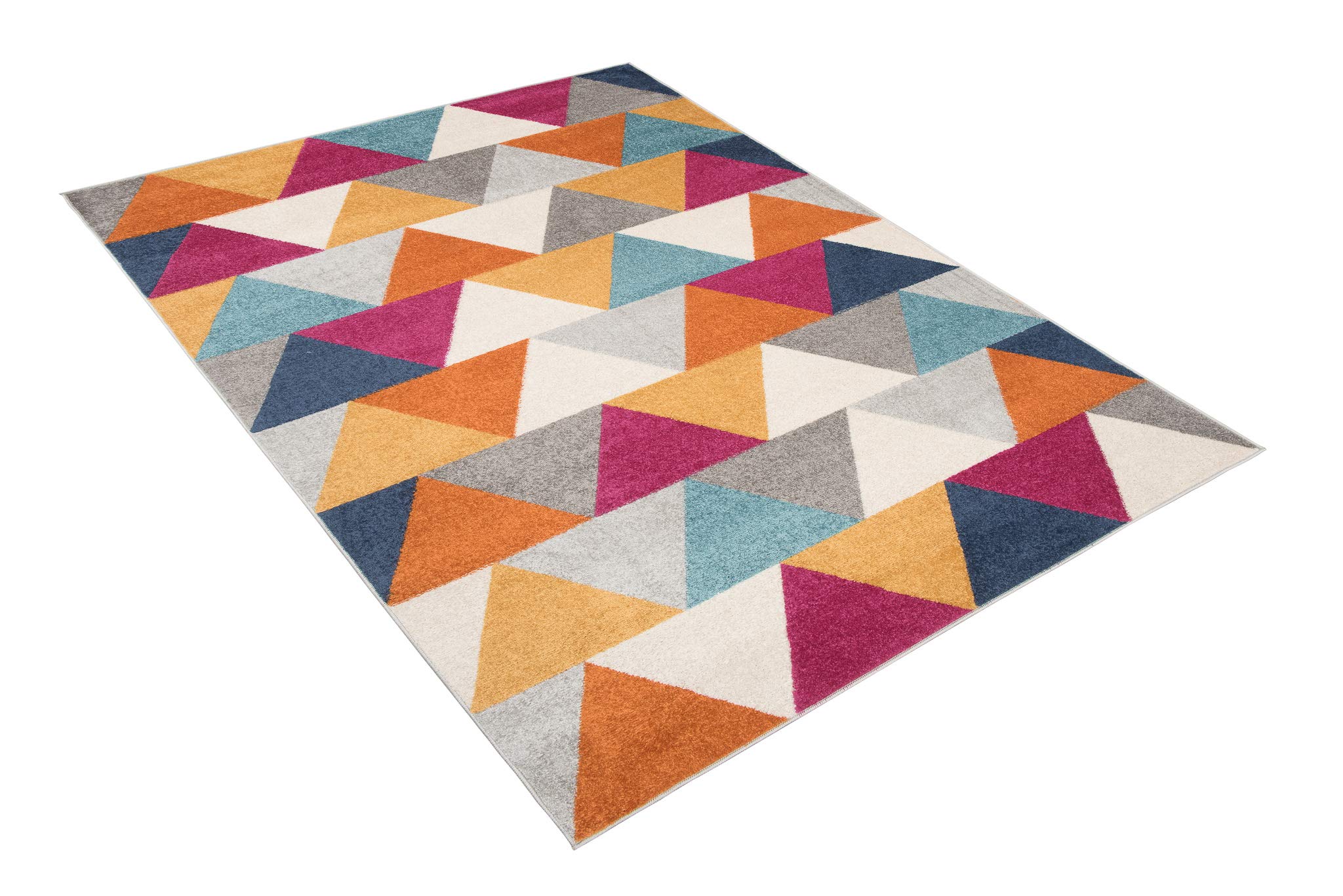 Tapiso LAZUR dywan do salonu, krótkie runo, nowoczesny, geometryczny trójkąt szary, kremowy, niebieski, czerwone wino, pomarańczowy, żółty, do pokoju młodzieżowego, sypialni, Ökotex 240 x 330 cm