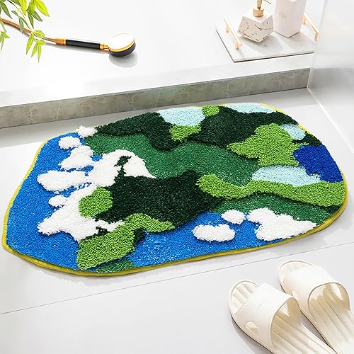 LEVINIS Tapetes de baño con diseño de musgo, suaves y divertidos, antideslizantes, lavables, para ducha, bañera, dormitorio, 31 x 20 pulgadas