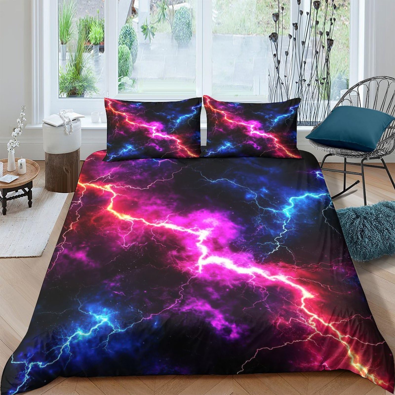 Ctjqhvkz Style-9 3D Printed Electric Thunder Fitted Sheet Microfiber Soft Neon Lightning Mattress Cover For Bedroom Dorm Decor Protection Single（135X200cm）