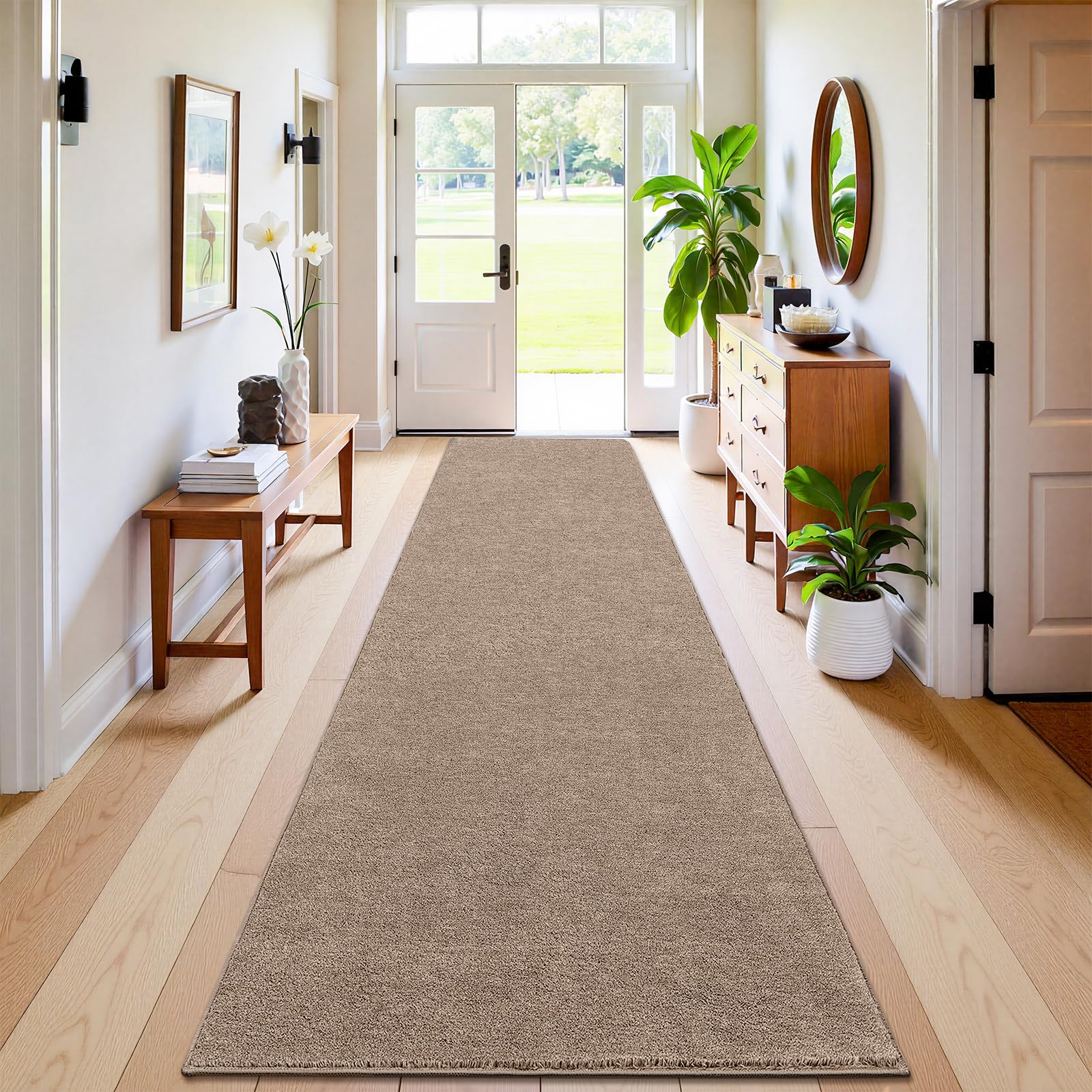 Enyhom Teppich Läufer 80 x 300cm, rutschfest Langer Teppich Küche Hochwertig Läufer Flur Waschbar Flauschig Weich Bettvorleger Schlafzimmer für Flur Waschküche, Braun&Weiß