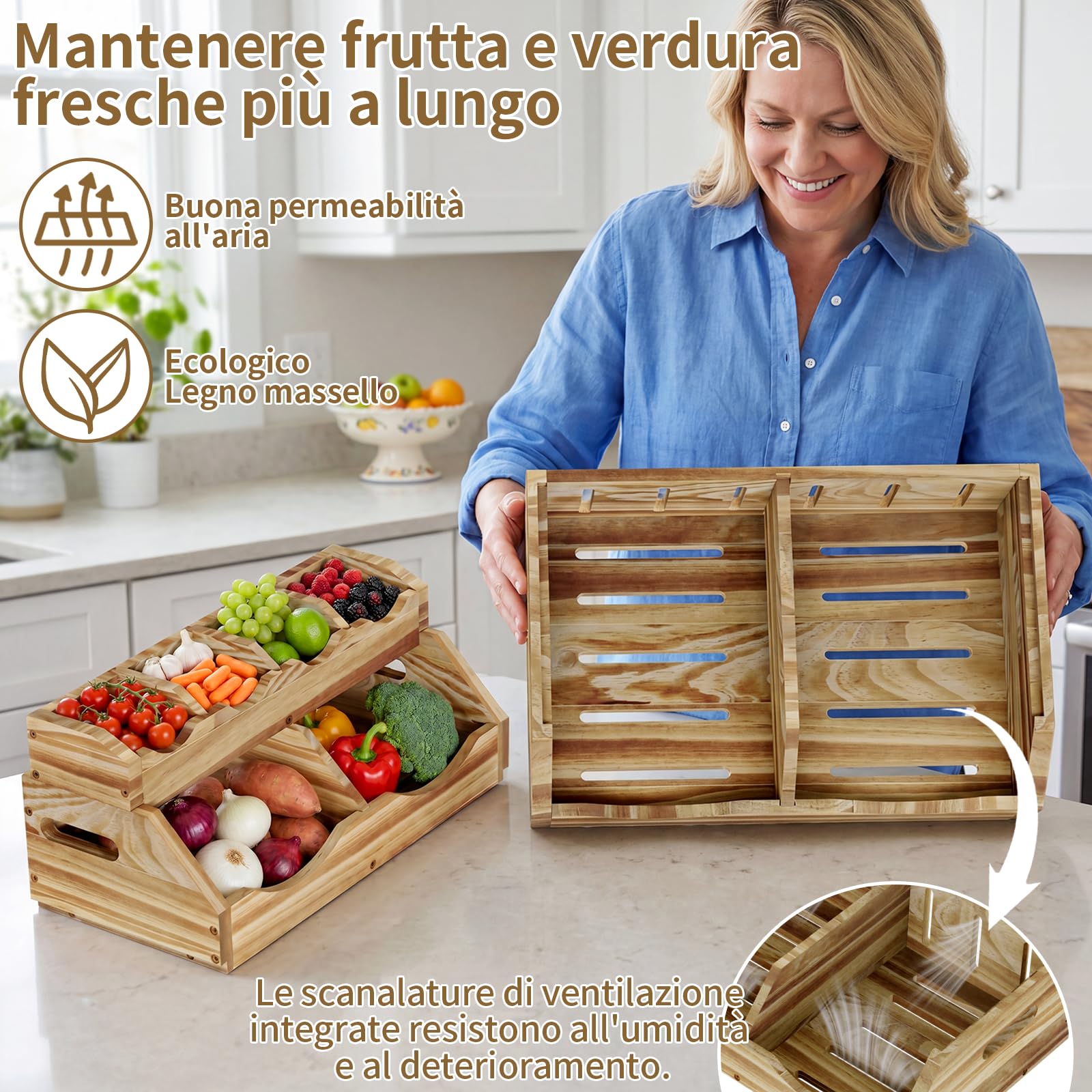 Contenitore per patate e cipolle a 3 ripiani, per dispensa e piano di lavoro della cucina, contenitore per patate e cipolle, set organizzatore da cucina
