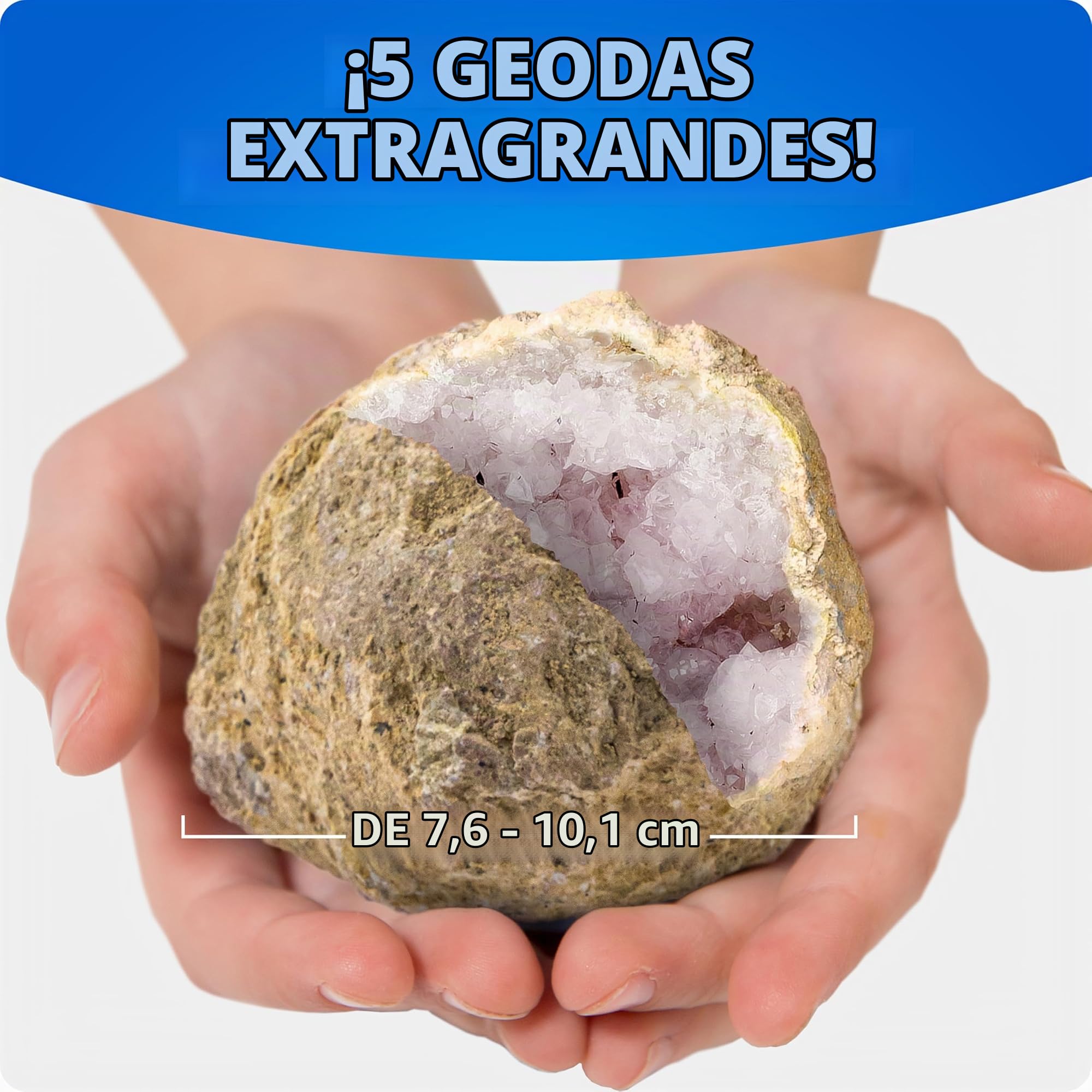 National Geographic Kit de Geodas Jumbo para Romper – Regalo de Ciencias CTIM para Niños y Niñas, Rompe Tus Propias Geodas + Gafas de Protección & Soporte de Exhibición