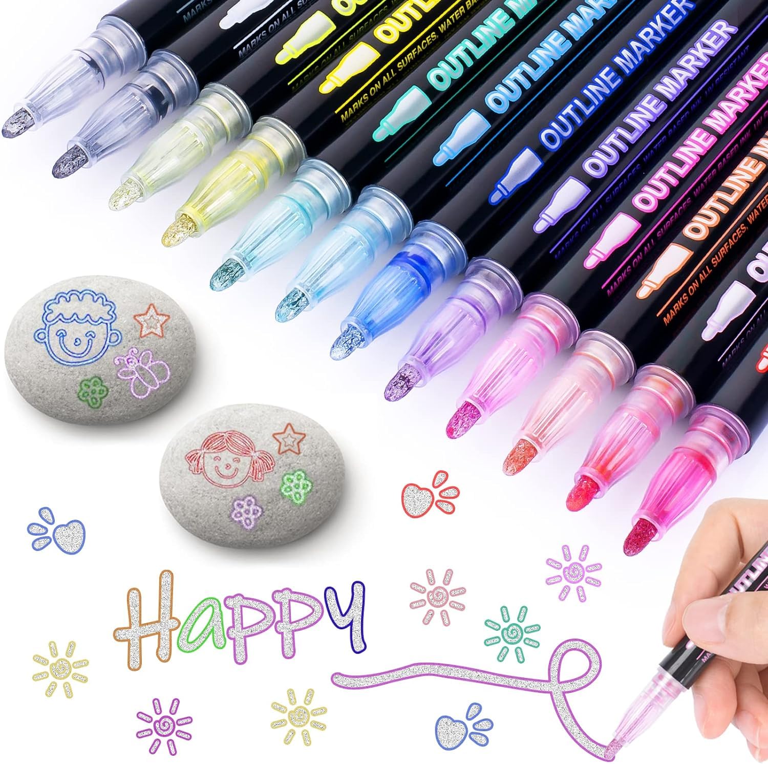 12 Lápices Mágicos con Purpurina, Lápices Mágicos para Niñas, Regalos de Pascua para Niños, 12 Lápices de Contorno Lápices Mágicos de Metal para Scrapbooking, Manualidades de Pascua para Niños