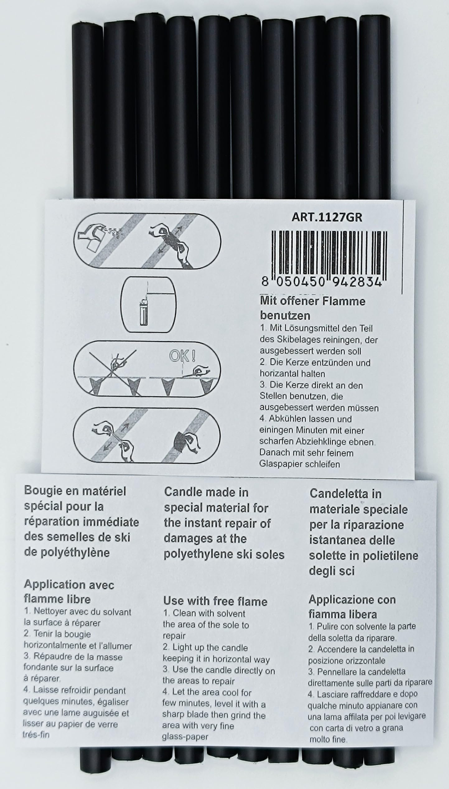 Bougies chauffe-plat en PE graphite pour réparation de ski et snowboard 100 g