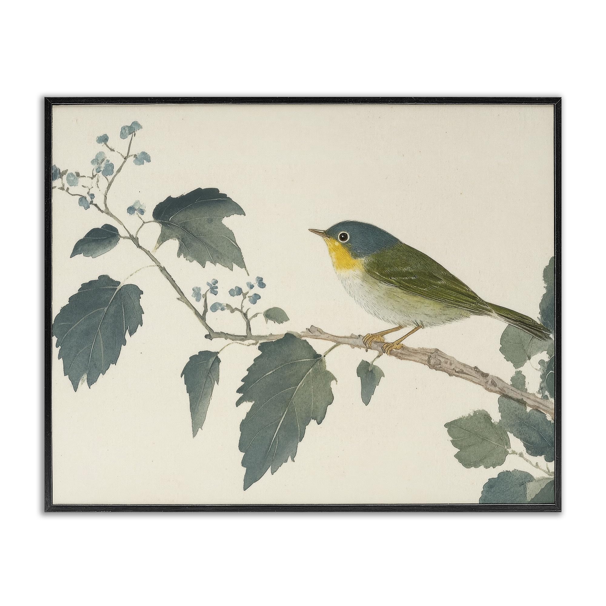 Stupell Industries Blue Bird and Leaves Black Framed Giclee Art, design by Petal Prints Design, 11 x 14