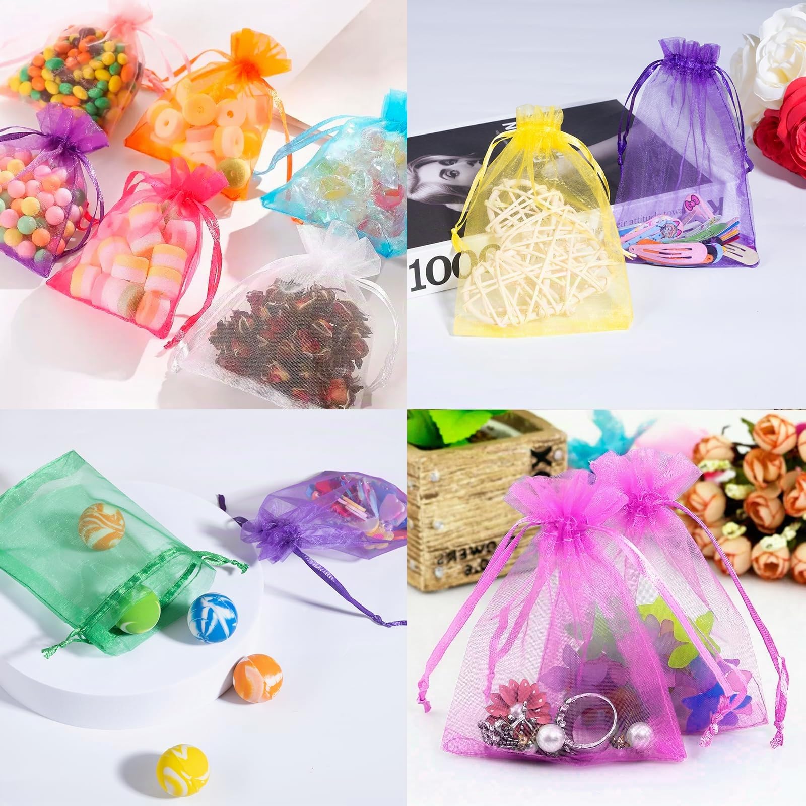 Carehabi - 100 bolsas de regalo de organza, joyas y lavanda, multicolor, 10 x 15 cm, preferencias de boda, fiesta de festival