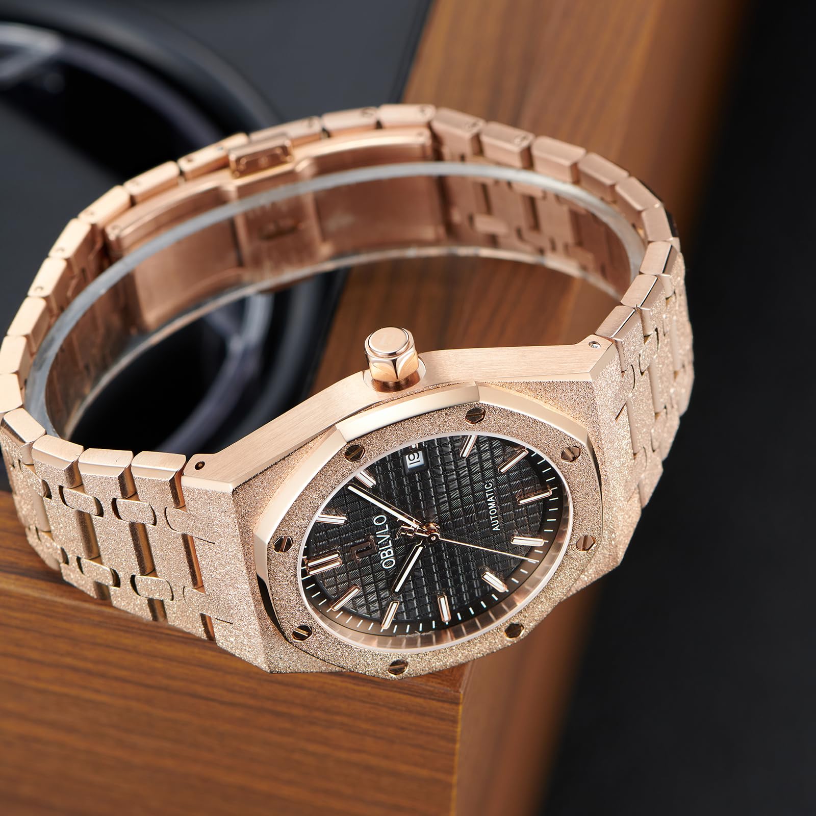 OBLVLO Orologio meccanico da uomo, in acciaio inox 316L, luminoso, 50 m, impermeabile, automatico, TM-ASP