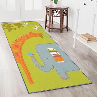 Alfombrilla Protectora para Suelos 110 x 300 cm Lavable Suave Microfibra Geométrico Anti Fatiga Alfombrillas de Pie Antideslizante, para pasillos, salita y entradas, Verde
