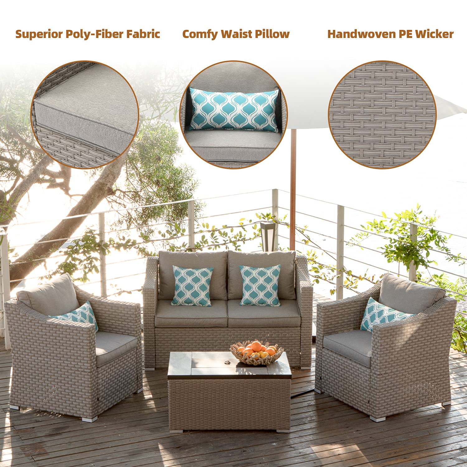 Buy COSIEST 4Piece Warm Gray Wicker Fire Pit Outdoor Furniture