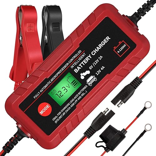 Cargador de batería inteligente de automóvil 4A, cargador automotriz de 6 V 12 V, mantenedor completamente automático, cargador de goteo de 8 etapas