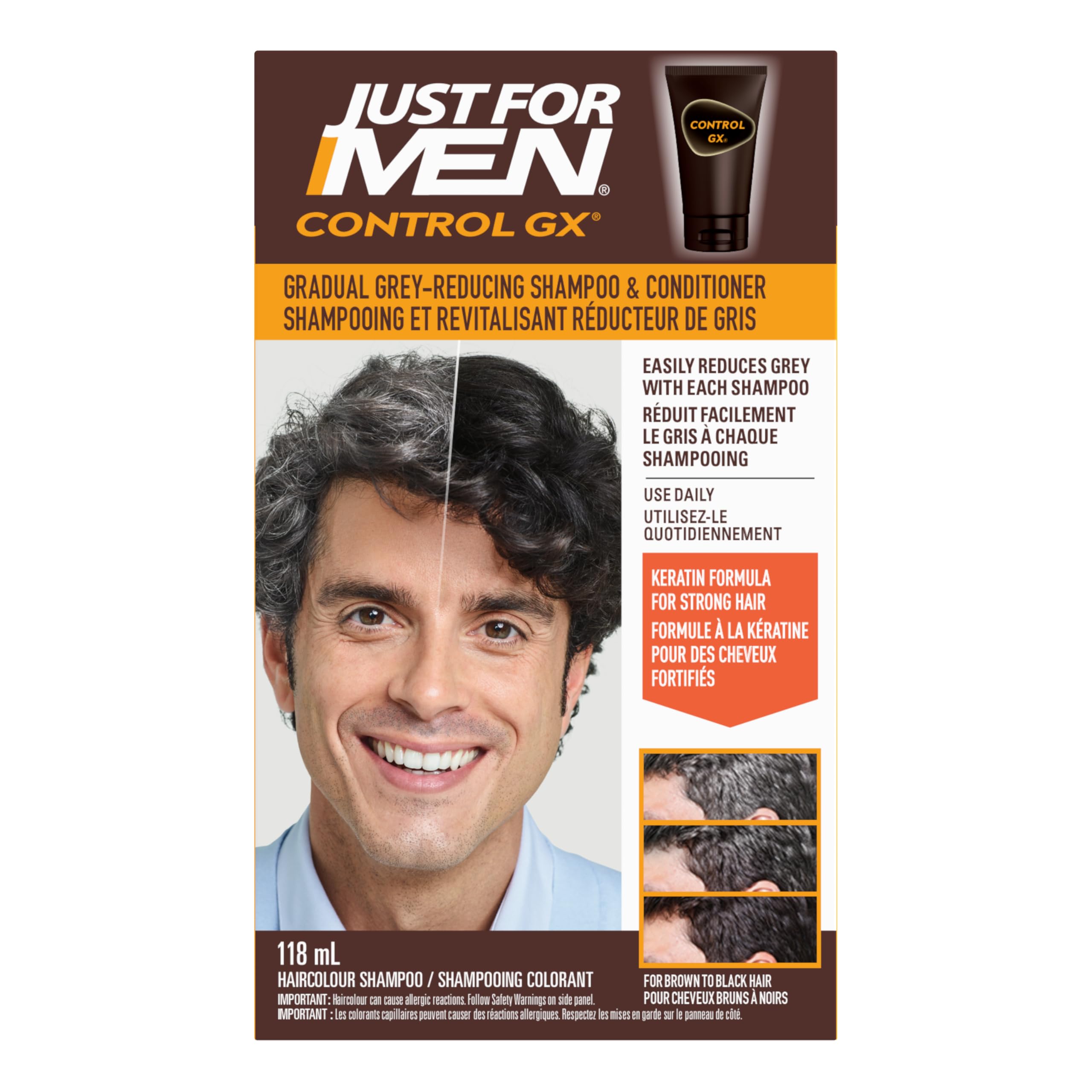 Just for MenControl GX 2 in 1 Grey Reducing Shampoo and Conditioner, Gradually Colors Hair, 118ml