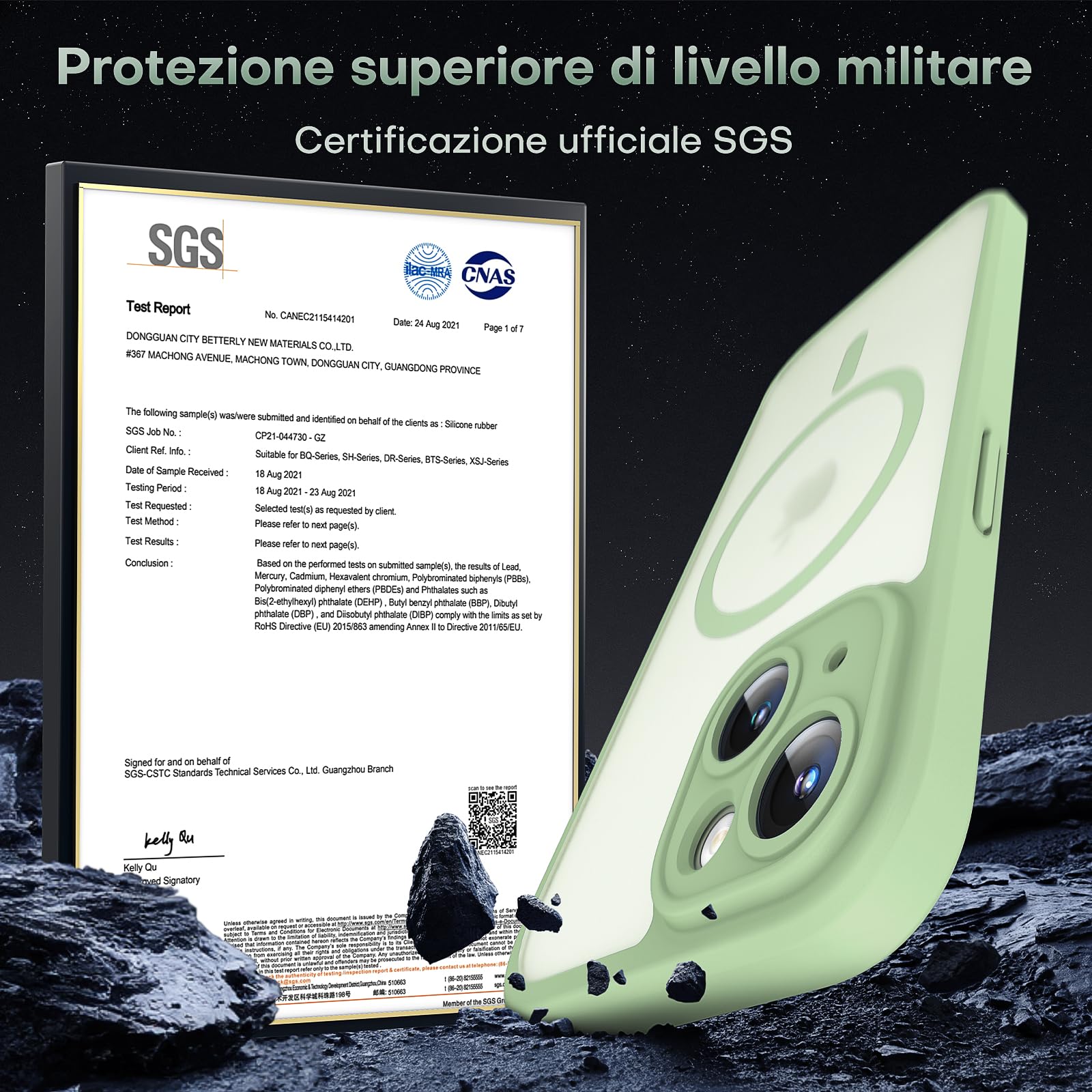 TOCOL Cover Magnetica per iPhone 15 6,1 Pollic, Compatibile con MagSafe, Protezione Fotocamera Integrata, Custodia Antiurto Traslucida Opaca, Verde Chiaro