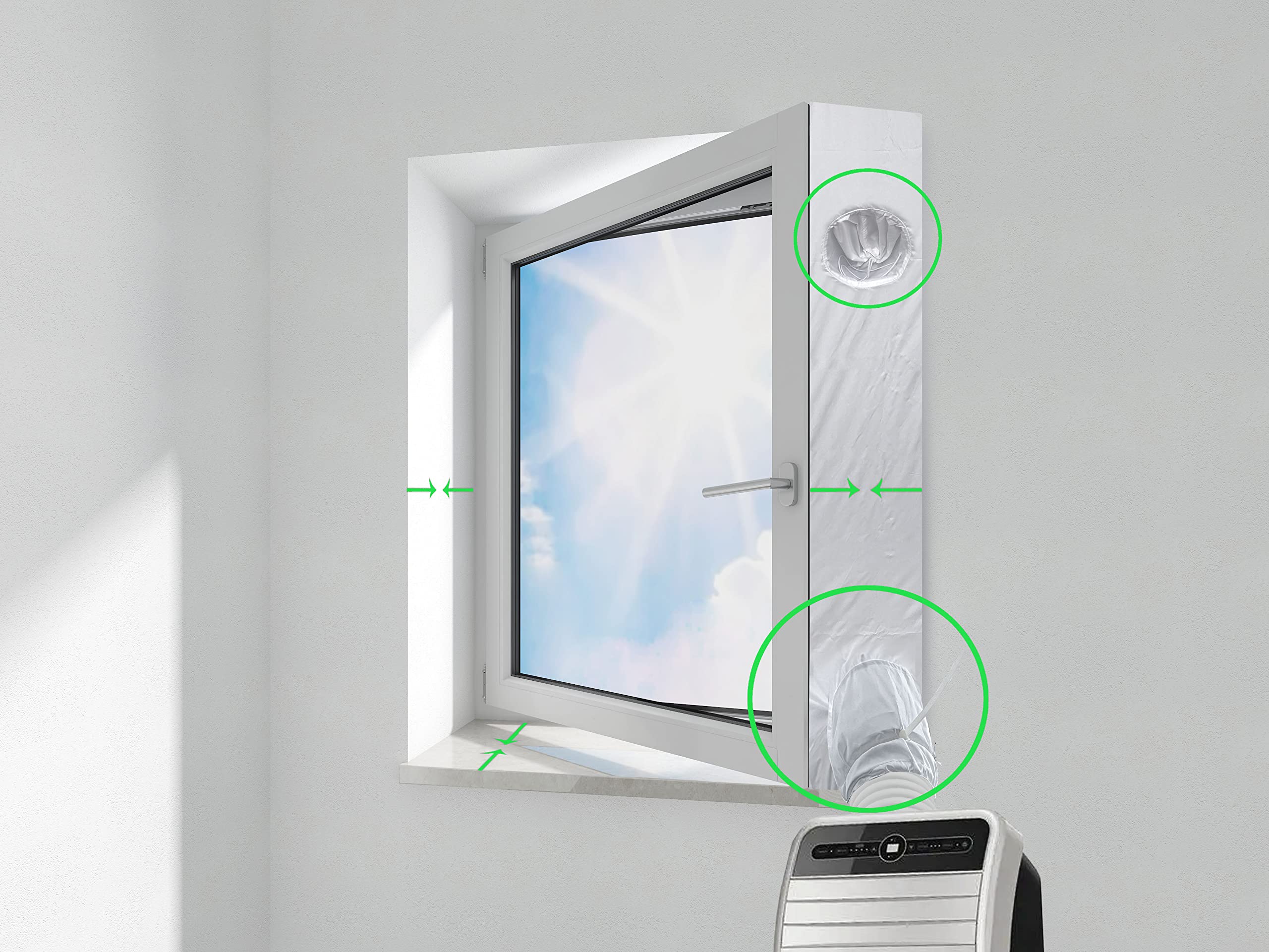 HOOMEE VP KIT aislante de ventana universal para aire acondicionado portátil, kit de ventana de bloqueo de aire universal, apto para ventanas abatibles empotradas de 500 cm