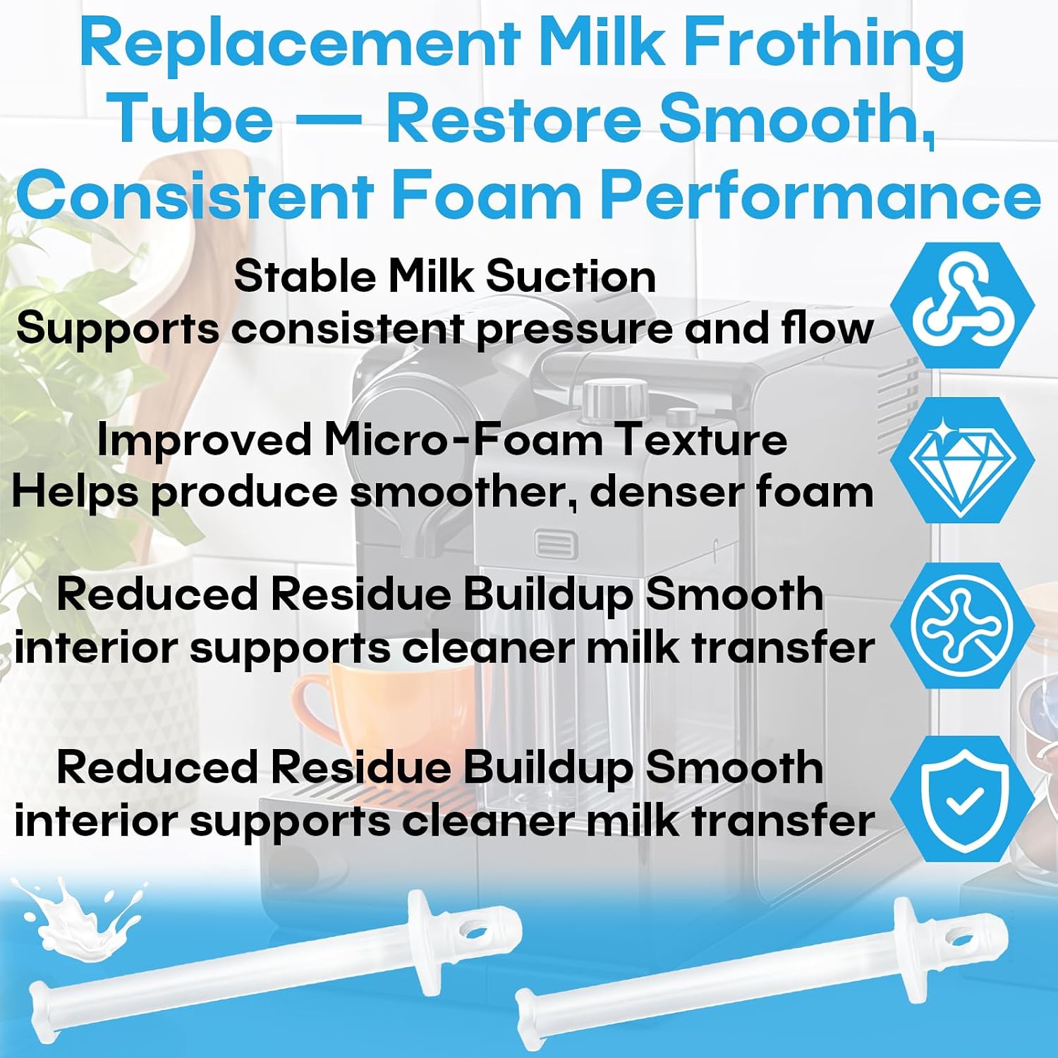 (4 Pack) 5313253671 Milk Frothing Tube Pipe Compatible with DeLonghi Nespresso Lattissima One EN500, BPA-Free Silicone Milk Suction Hose, Odor-Free Coffee Machine Tube