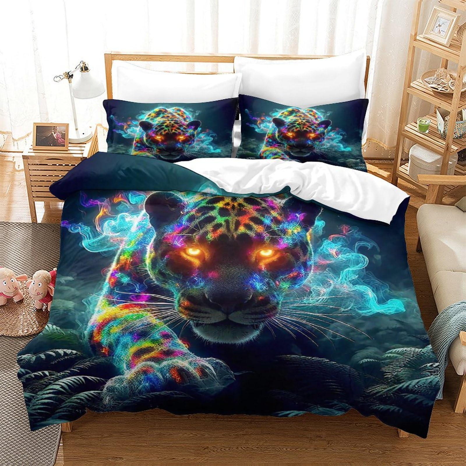 Housse de couette tigre 3D lit 2 personnes parure de lit microfibre enfant ado King 220x240