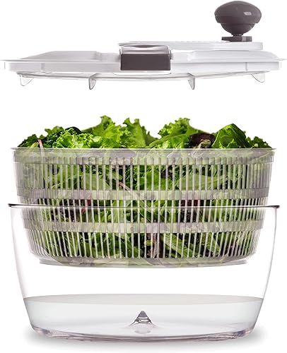BINO | Ensalada Spinner – 4.2 cuartos de galón | Girador manual grande de lechuga con cierre seguro de tapa y sistema de drenaje integrado |