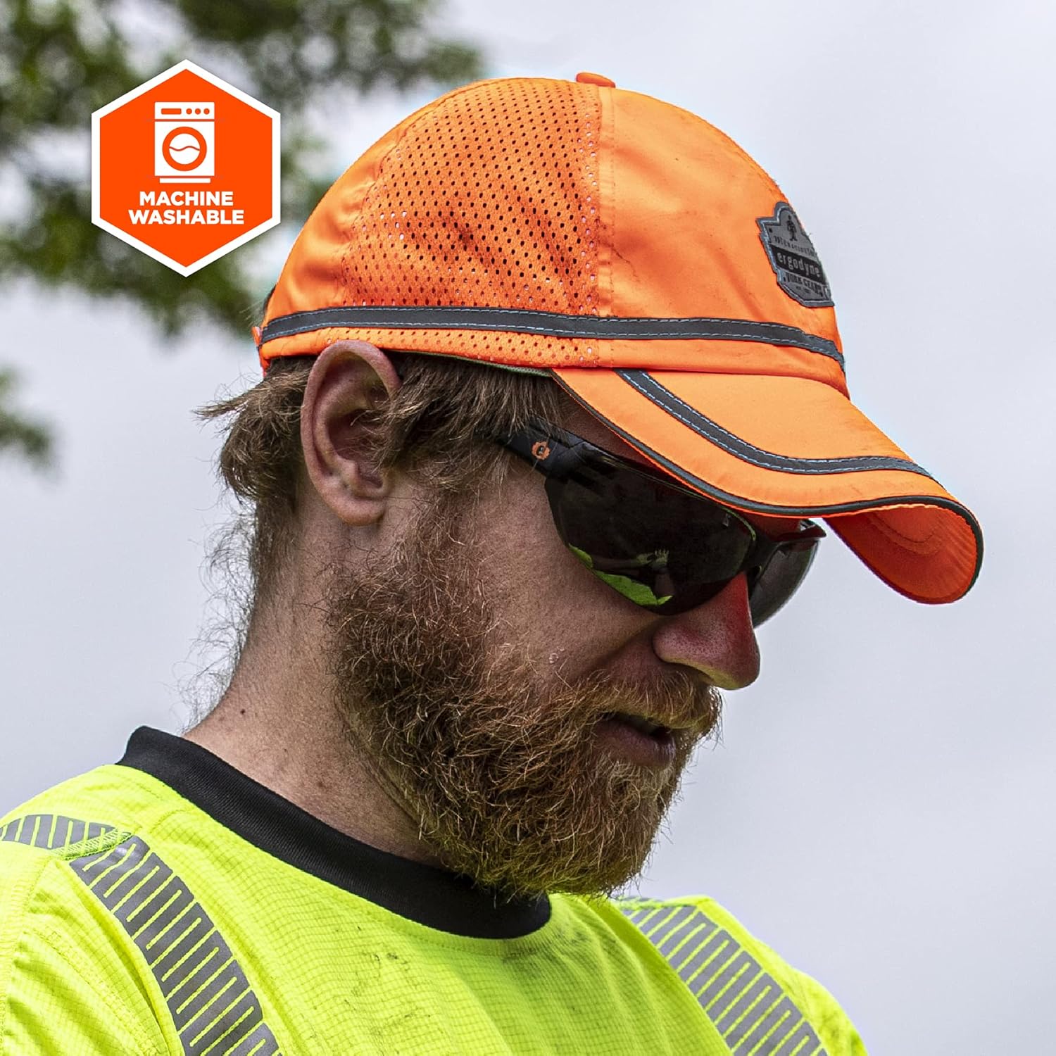 Ergodyne GloWear 8930 High Vis Baseball Hat, Breathable Mesh Paneling, Reflective Trim for Enhanced Visibility,Orange (Pack of 2)