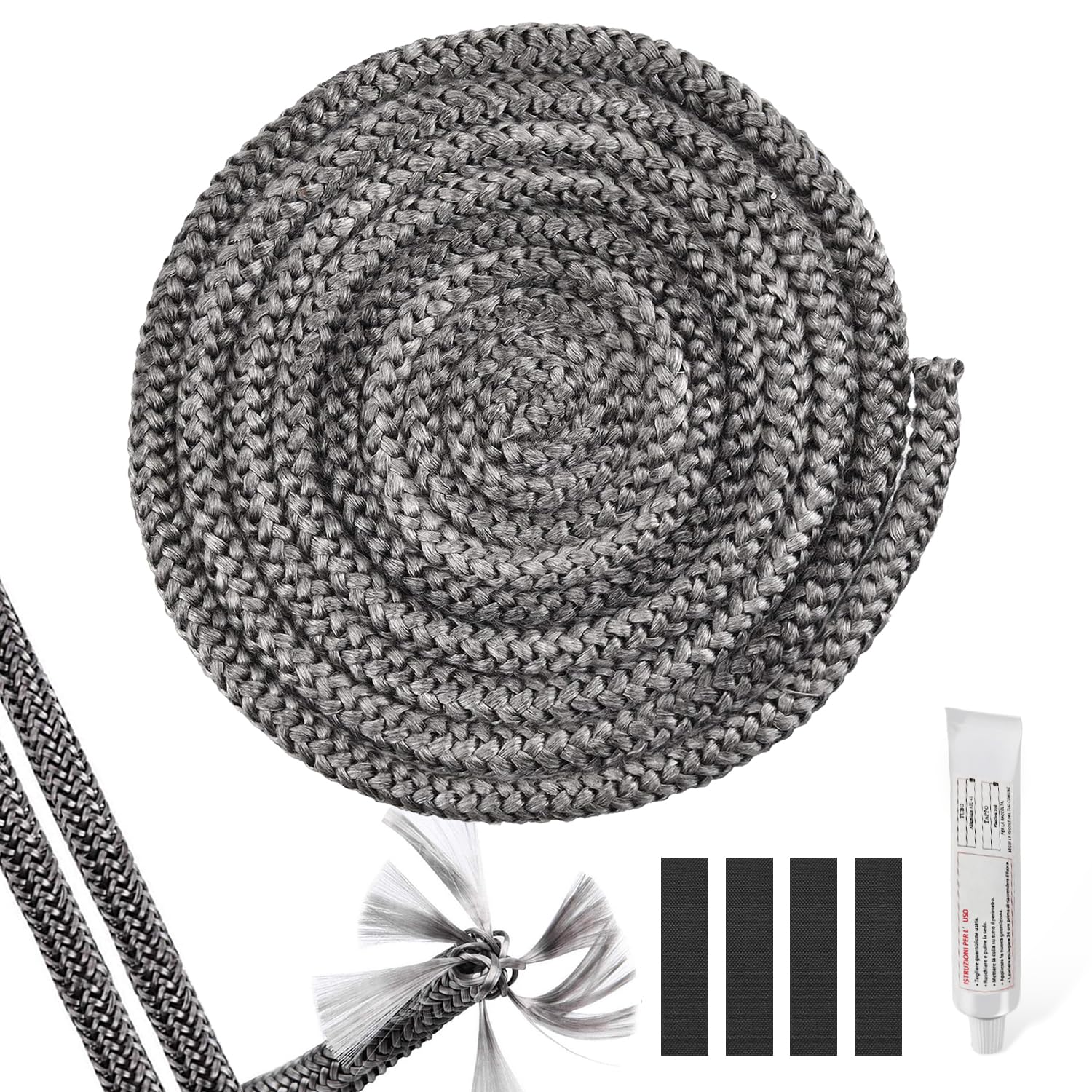 1 Pezzi Guarnizione Stufa a Legna Guarnizione Camino Guarnizione Vetro Stufa a Pellet Corda per Camino Guarnizione Stufa a Pellet 10mm x 3M 4 Nastro per Giunti