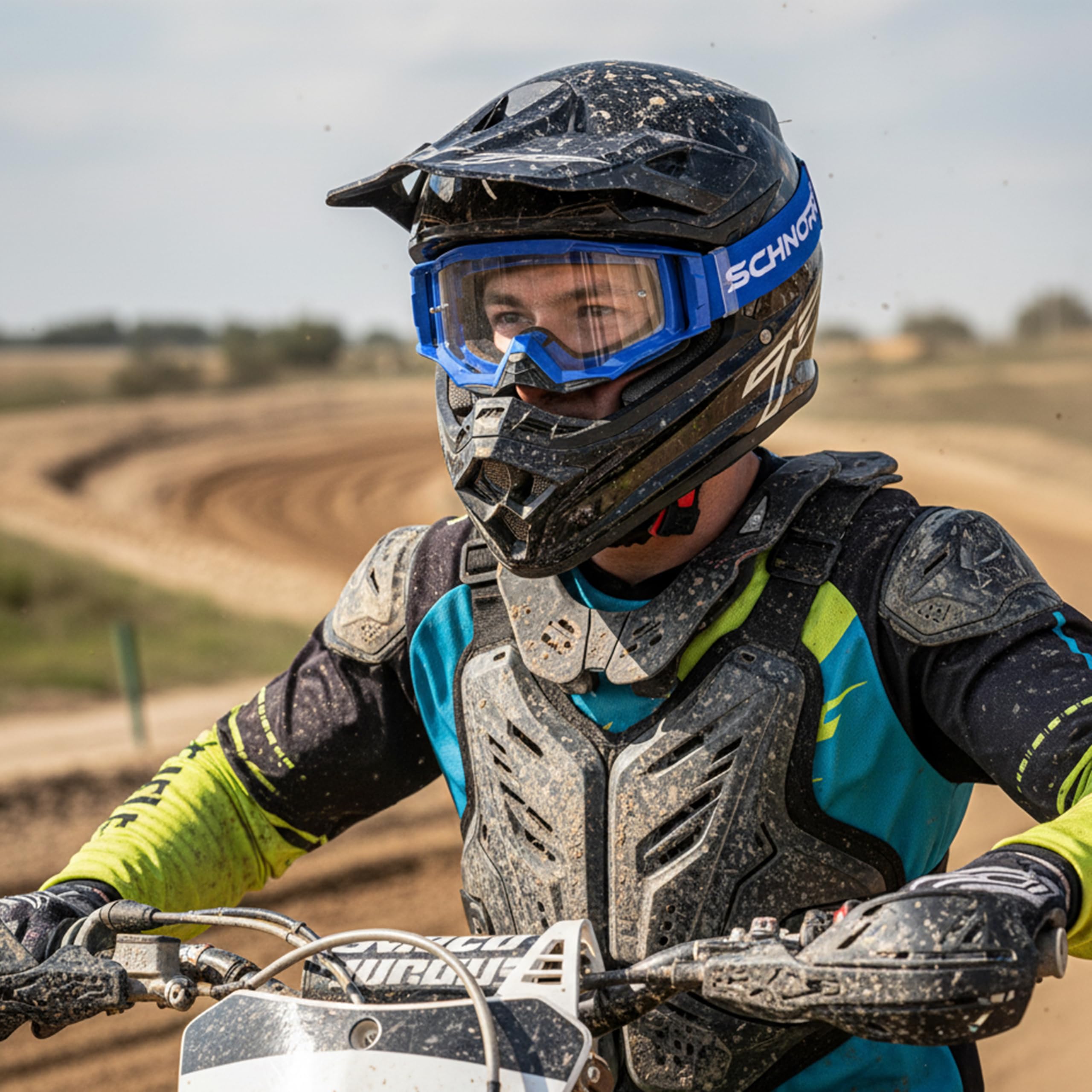 SCHNORR MX Neo Motocross Goggles Clear Lens Anti Fog Tear-Off + Vetro di ricambio Argento