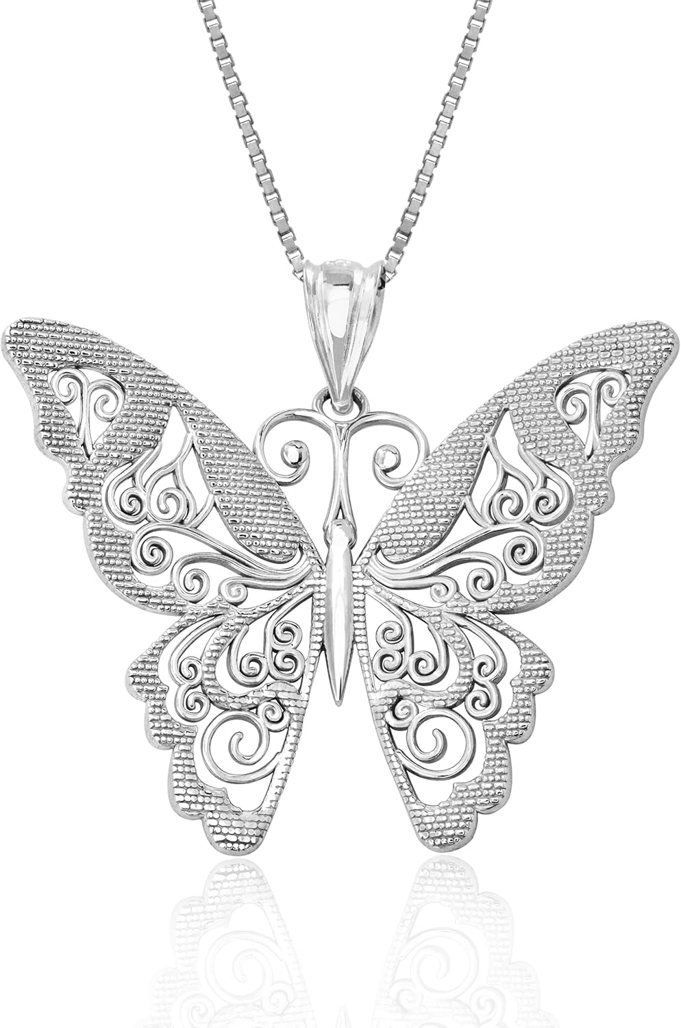 Honolulu Jewelry Company Sterling Silver Filigree Butterfly Nature Necklace Pendant with 18" Box Chain