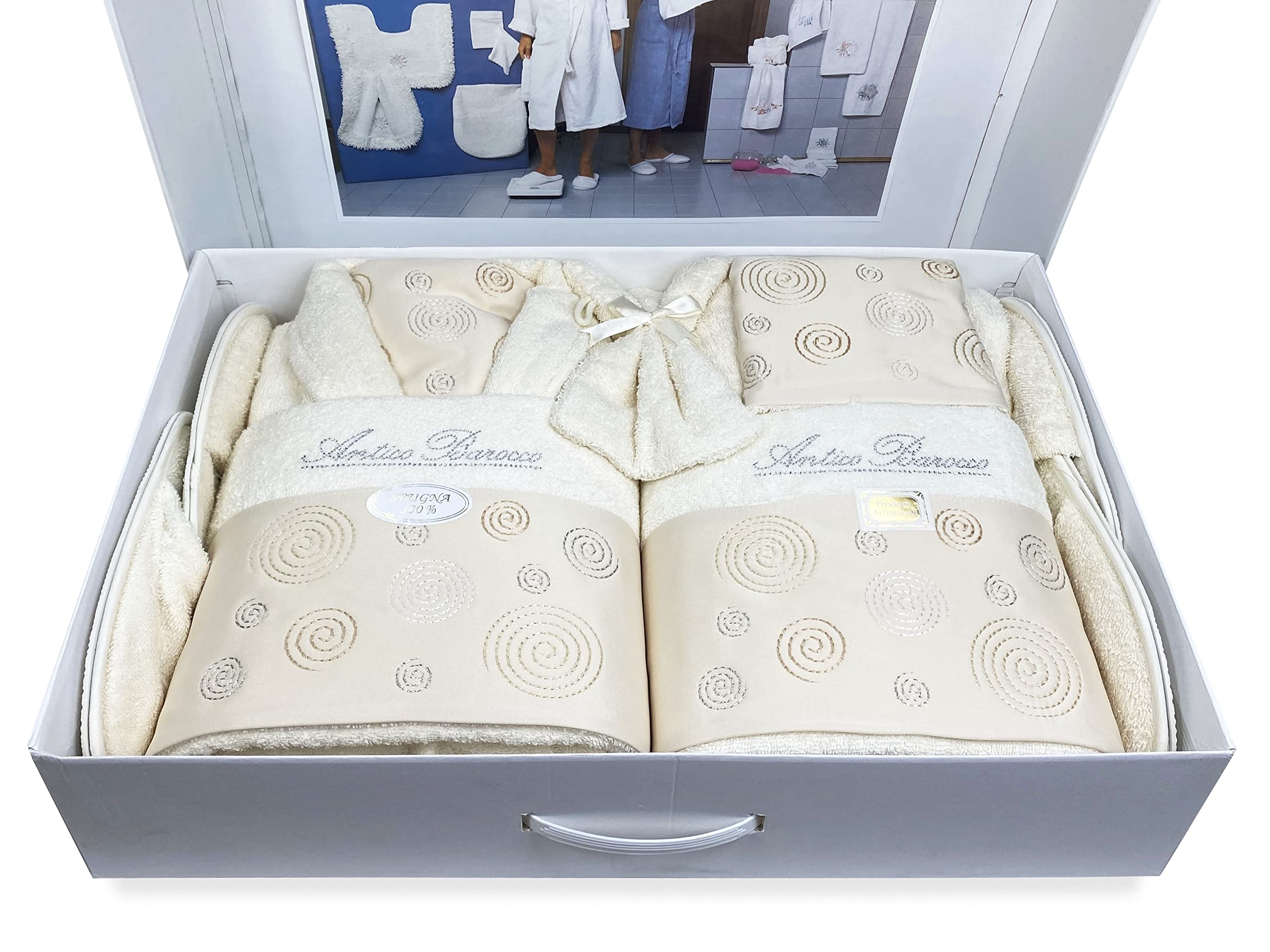 Tex family Completo Bagno in Spugna Ricamato Antico Barocco 14 Pezzi Idea Sposa