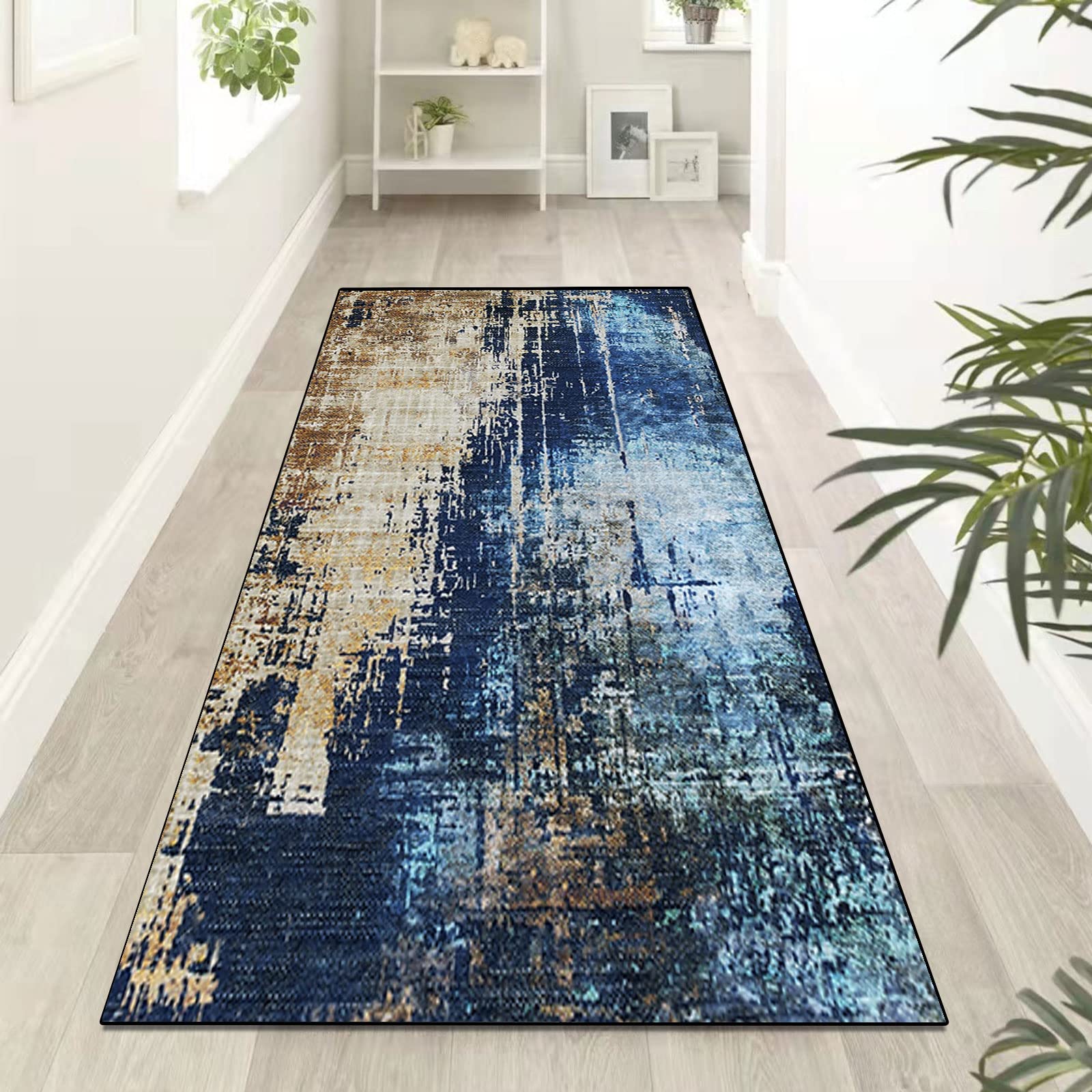 Teppichläufer Modern Küchenläufer Niederflor Flurläufer,Bunter Modern Geometrisch rutschfest Waschbar,für Korridor,Schlafzimmer,Innen Wohnzimmer,Küche - Anpassbar