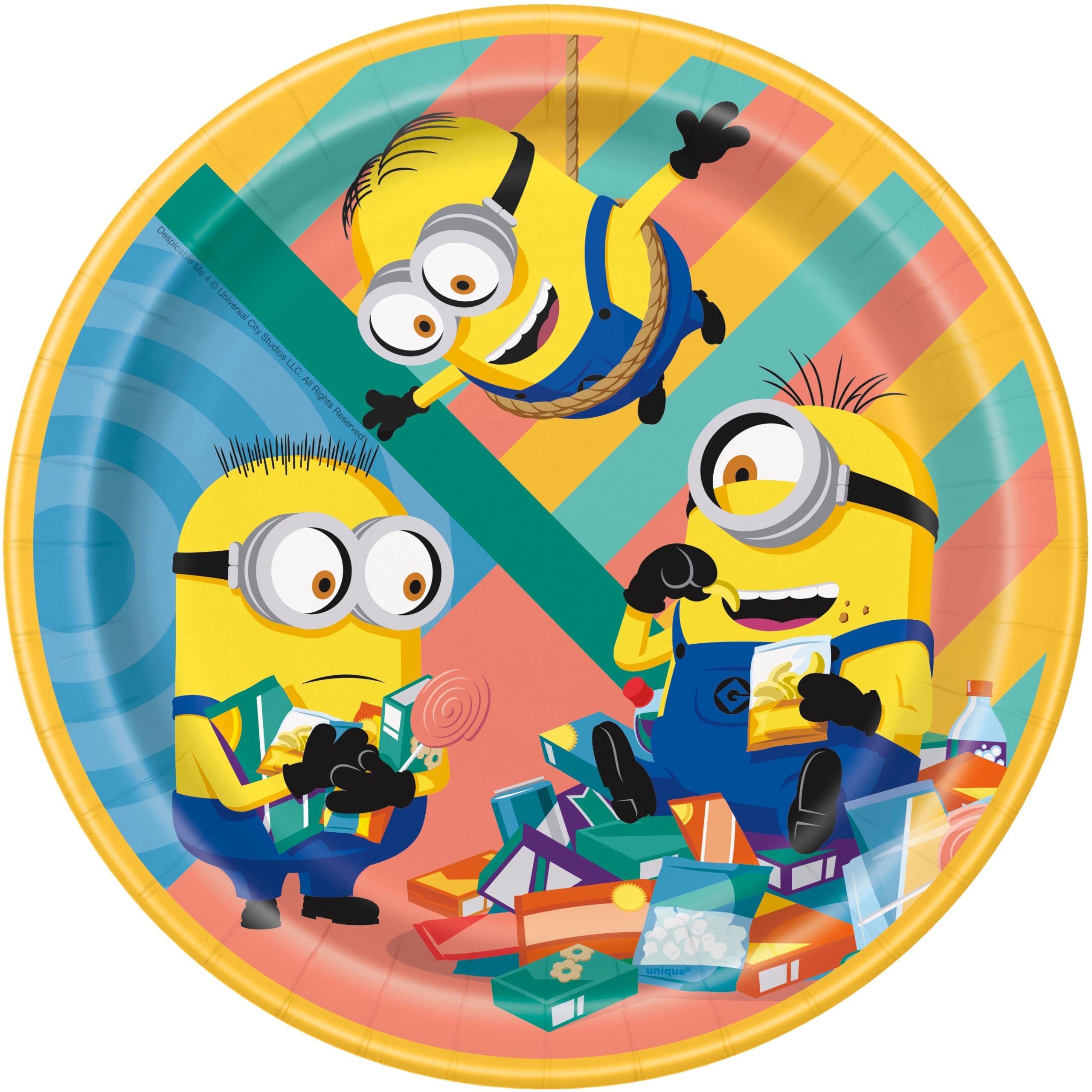 Unique Multicolor Despicable Me Round Paper Dinner Plates - 9" (Pack of 8) - Fun Minion Design, Perfect for Kids' Birthday Parties and Themed Celebrations