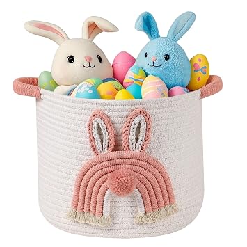 Toy Storage Basket for Kids Baby Blanket Baskets for Storage Organizing Baby Laundry Hamper Cute Personalized Woven Cotton Basket Egg Hunt Baskets for Party Gifts Toy Chest for Nursery