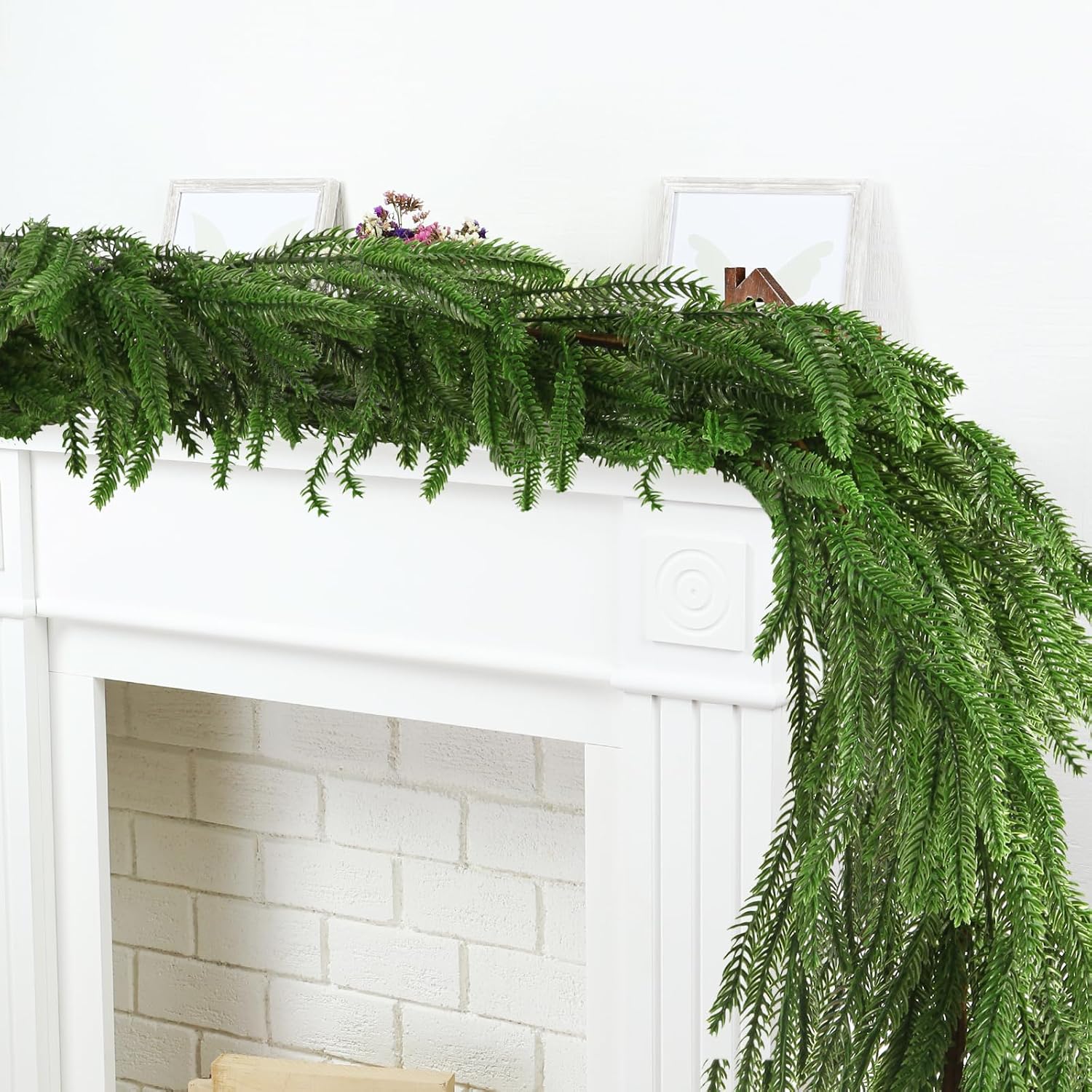 2 Pcs 6FT Artificial Norfolk Pine Garland, Christmas Real Touch Winter Pine Garlands Realistic, Green Greenery Garland for Mantle, Stairs, Fireplace, Wall, Door, Table, Indoor Holiday Xmas Decortions