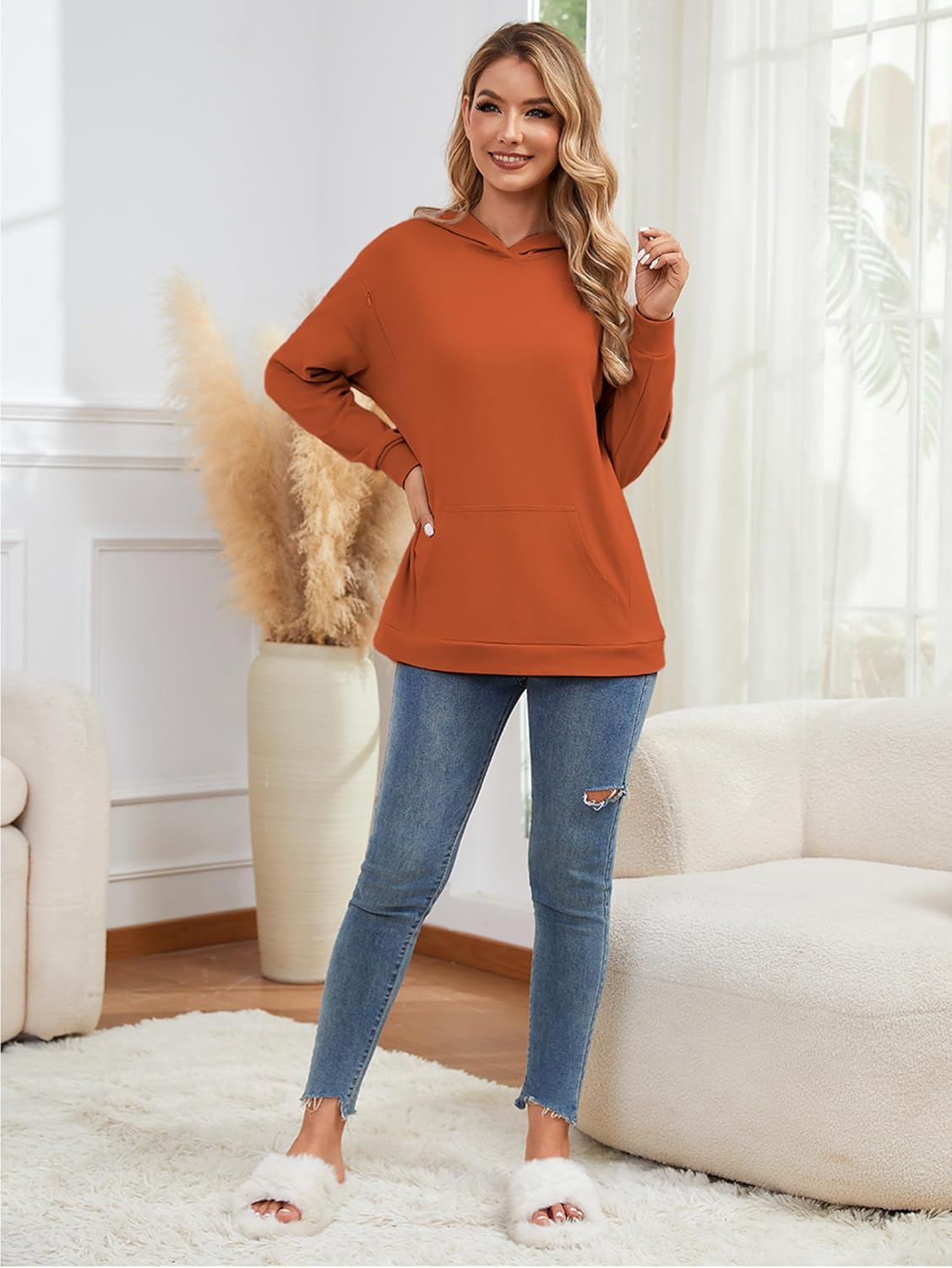 Ecavus Women's Maternity Nursing Sweatshirt Hidden Zipper 2025 Long Sleeves Oversize Breastfeeding Pullover Tops with Pockets - Image 5