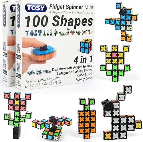 Vista 17 de TOSY Spinner Fidget Magnético que Brilla - 16 bloques, juguete 3 en 1: Spinner Fidget Transformable, cubo infinito/rompecabezas, brillante, rellenos