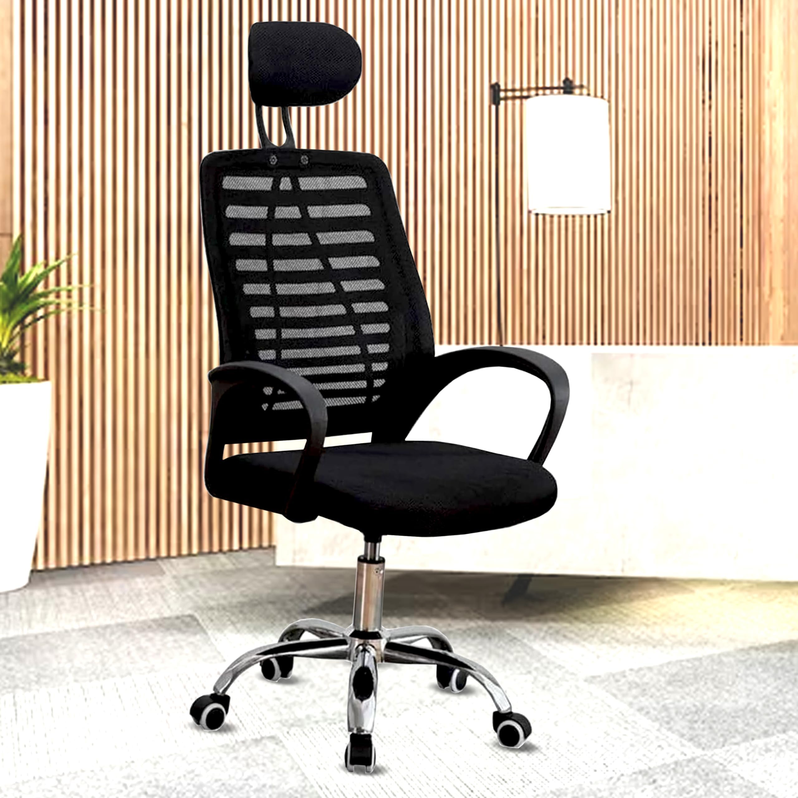 Casa Copenhagen,Mesh Office Desk,Rocking, Ergonomic Computer Chair Adjustable High with Headrest and Comfortable Armrest Swivel Chair - Dark Black & Black Handle