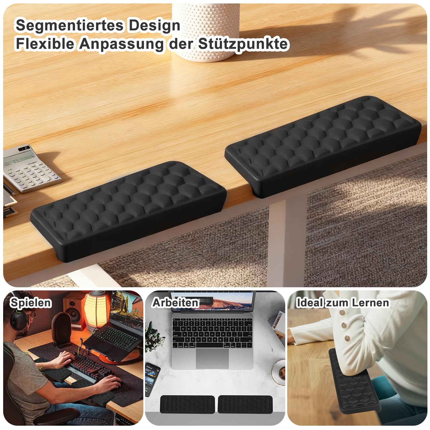 Handballenauflage Tastatur 2Stk L-Förmige Handauflage Tastatur 30 * 10cm Handgelenkauflage Maus Tastaturs Pad Ergonomische Schreibtisch Ellenbogen Memory Schaum Armauflage für Schreibtisch