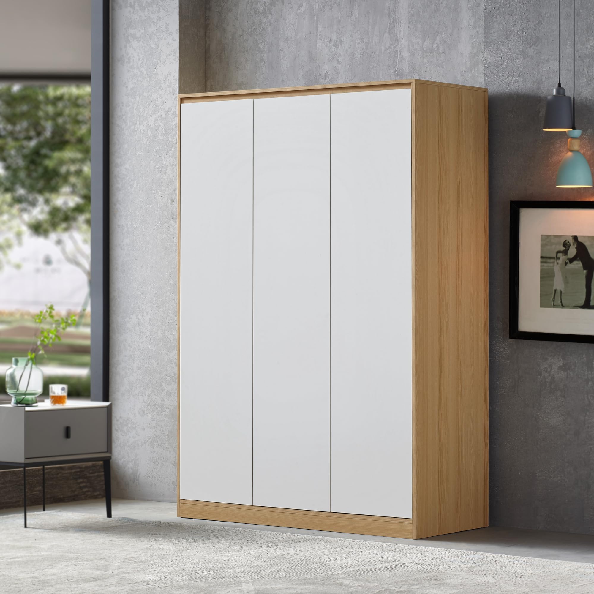 Armadio per Guardaroba con Ante Bianche 4 Scomparti 176 x 120 x 52 cm MDF Effetto Rovere