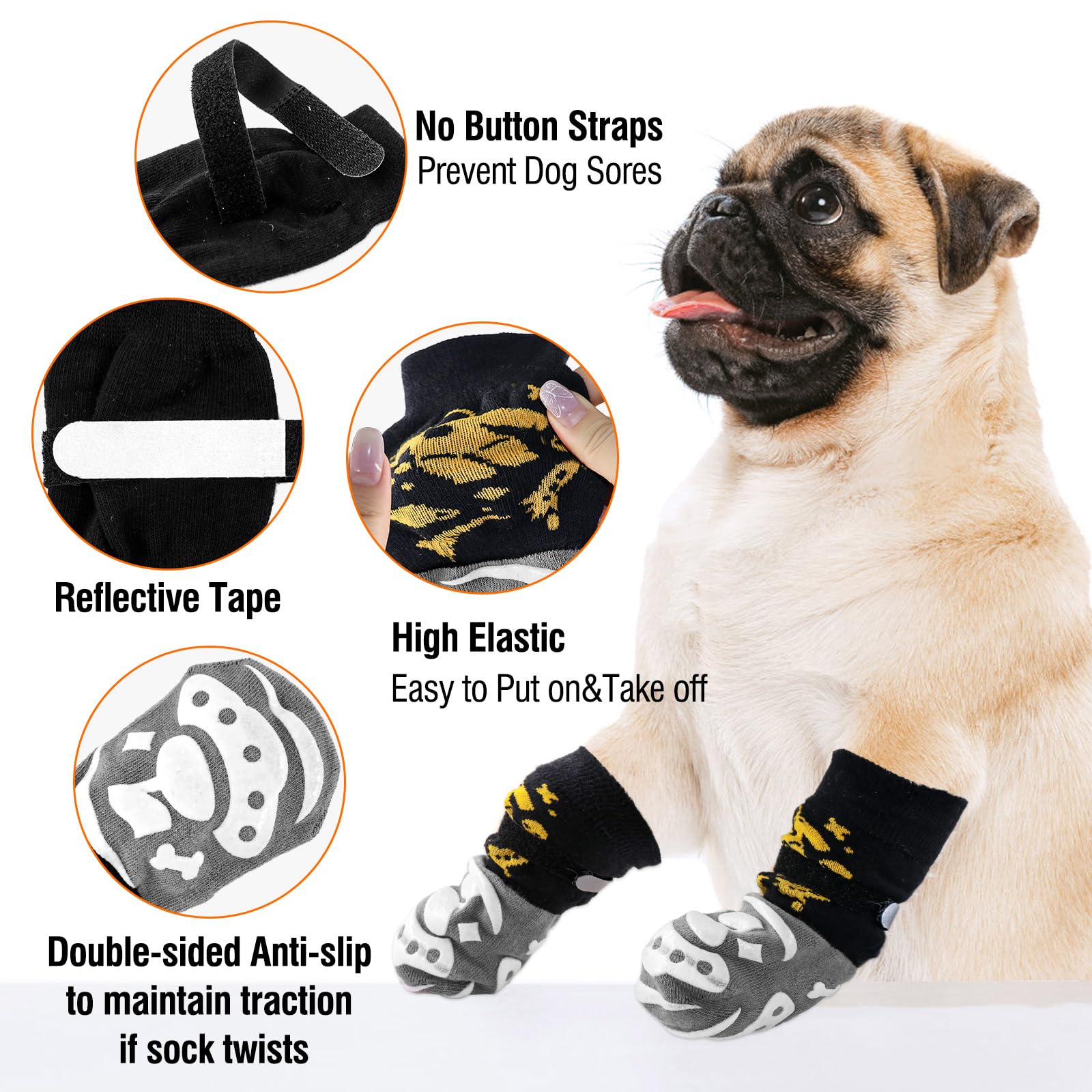6 PCS Chaussettes antidérapantes pour Chien pour éviter Le léchage des Pattes,Protège-Pattes pour Chien avec Double Face,Contrôle de la Traction sur Les sols en Bois Dur (S)