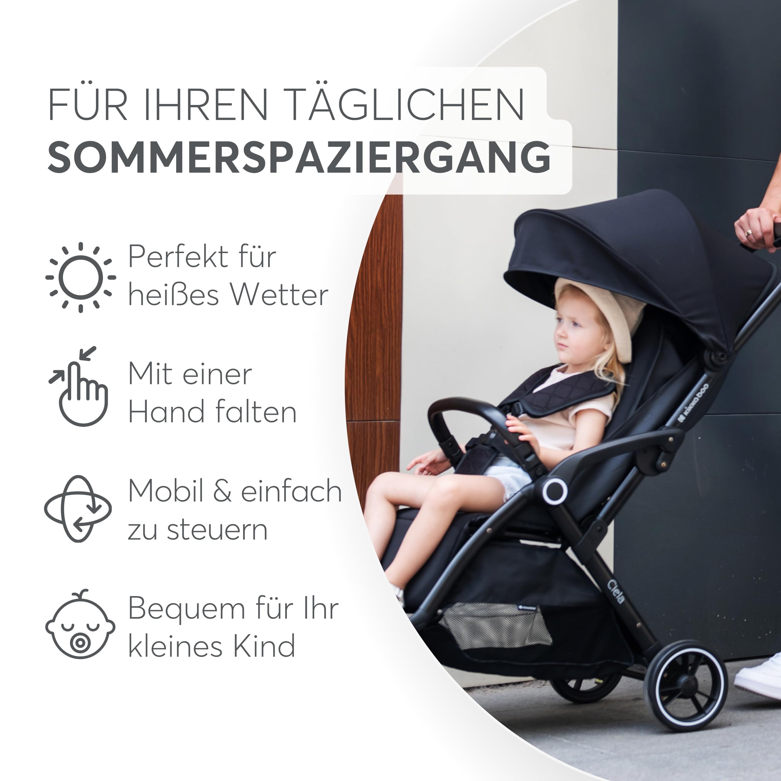 KikkaBoo Buggy Kinderwagen Reisebuggy CIELA, Bis 22 kg, Leicht (7,1 kg), One-Hand-Faltbar, Atmungsaktiv & Wasserabweisend, Inkl. Regenschutz, Schwarz