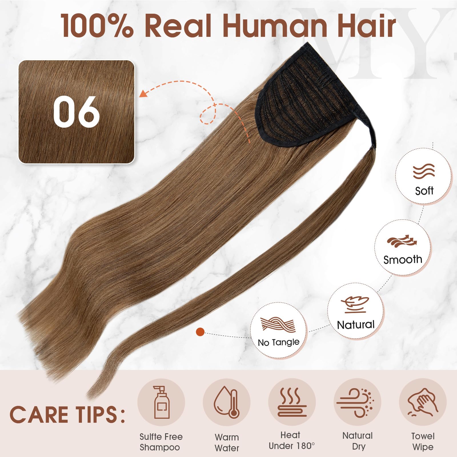 MY-LADY Ponytail Extension Echthaar Zopf Hellbraun 35cm 80g mit Klett | Echtes Haar Pferdeschwanz Haarteil Glatt– einfach anzubringen, schnelles Volumen, weich & natürlich, fester Halt, unsichtbar