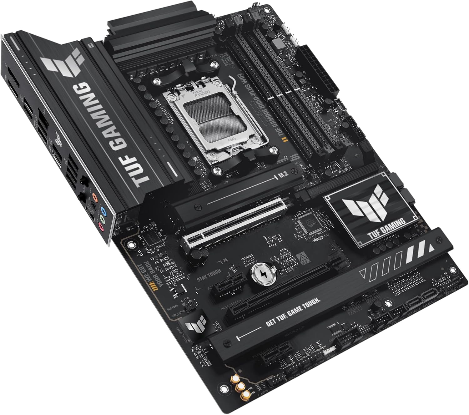 ASUS TUF GAMING B850-PLUS WIFI – Placa base AMD ATX, 14+2+1 etapas de potencia DrMOS 80A, DDR5, PCIe 5.0, 3 ranuras M.2, WiFi 7, Realtek 2.5Gb Ethernet, DisplayPort, HDMI, USB 20Gbps Tipo-C, Aura Sync 9