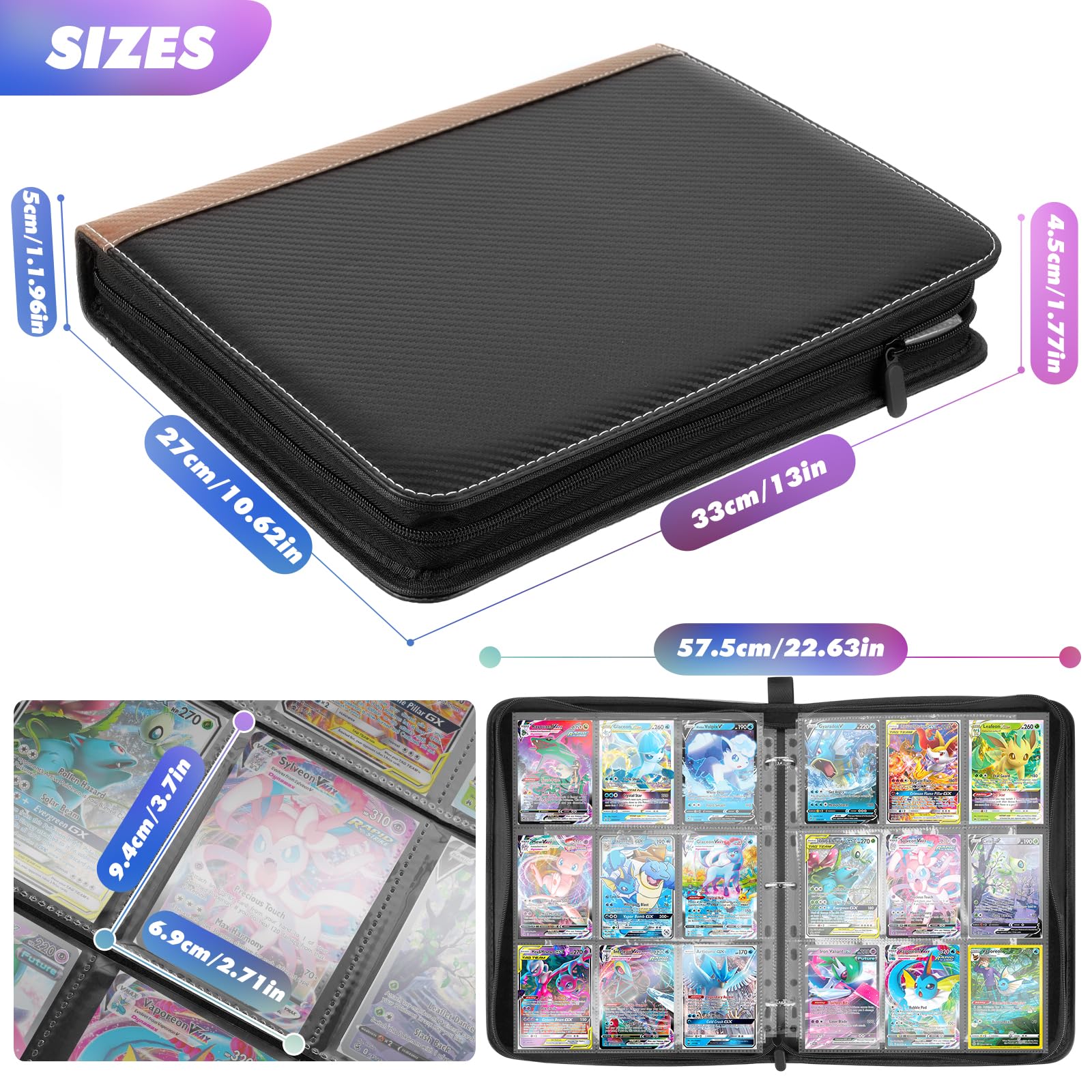 GIBOHOM Album na 900 kart kolekcjonerskich, album kolekcjonerski z 9 przegródkami, 50 stron na organizery kart, segregator z PU, do kart sportowych, MTG, TCG, Yugioh, itp