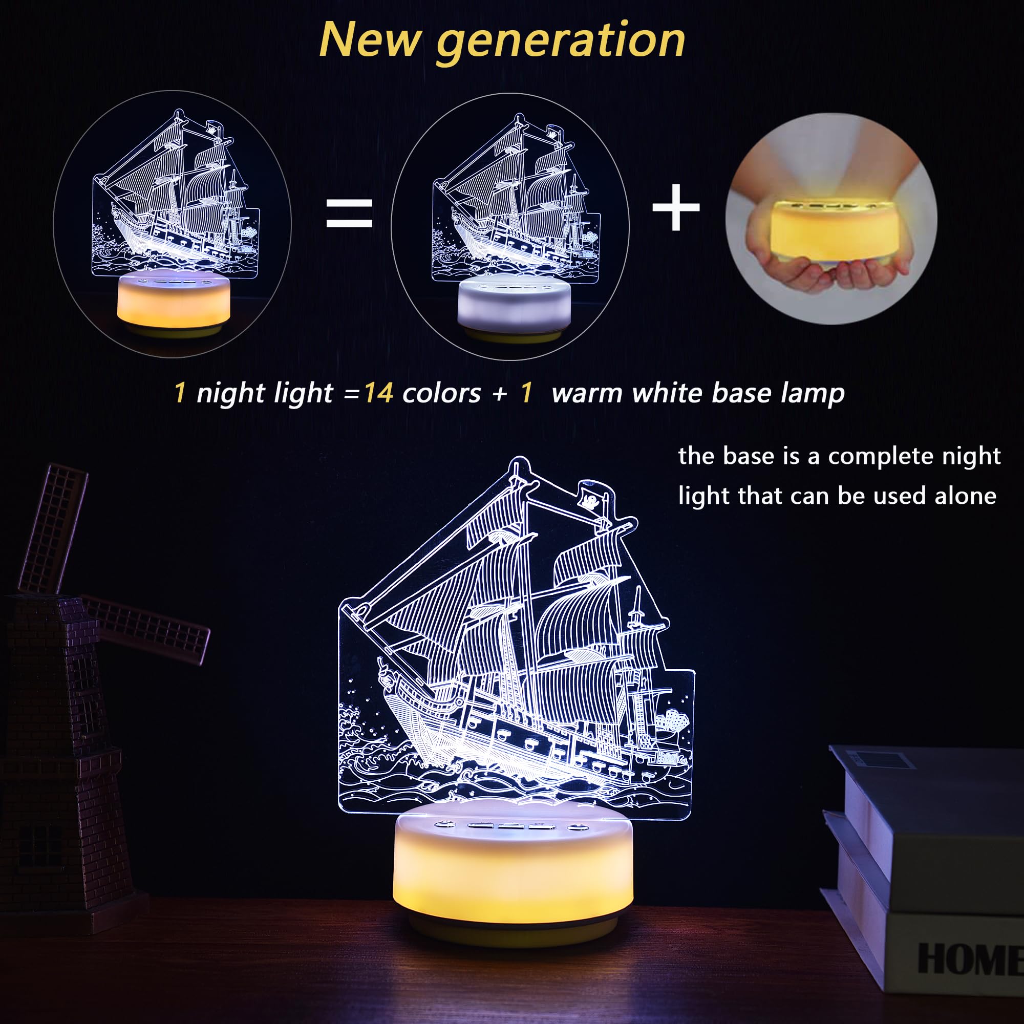 Veilleuse décorative LED pour enfants, jouet pirate - 14 couleurs - Avec télécommande, clé d'entité et minuterie - Cadeau d'anniversaire et de Noël pour garçons/filles