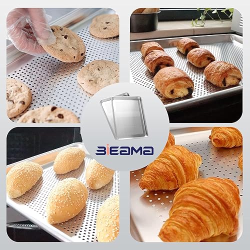 Miniatura 8 de Paquete de 12 bandejas de aluminio perforadas, tamaño medio de 18 x 13 pulgadas, bandejas para pasteles para equipos de panadería comercial, bandeja