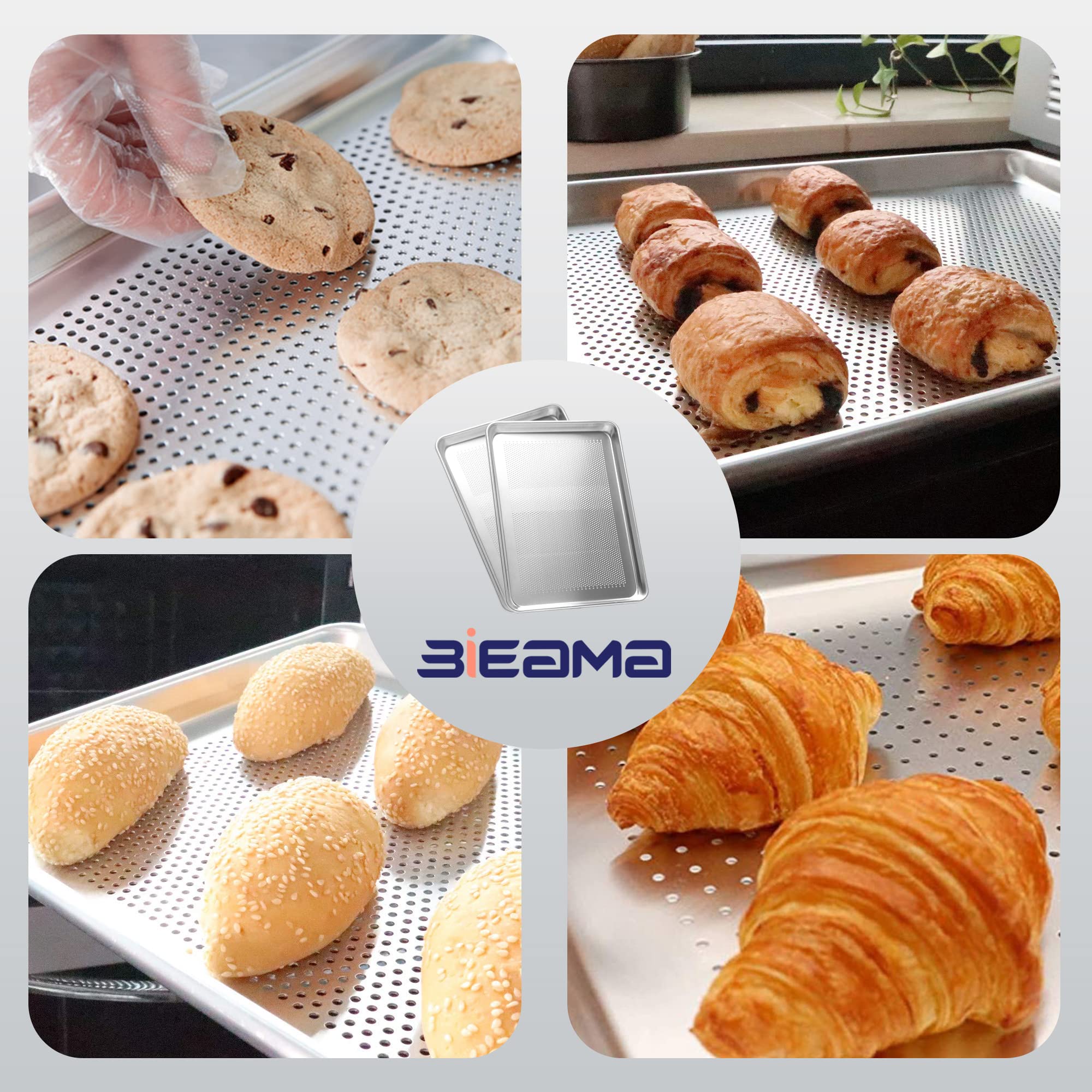 Paquete de 6 bandejas perforadas de aluminio de tamaño medio de 18 x 13 pulgadas, bandejas de galletas para equipos de panadería comercial, bandeja para hornear aprobada por NSF 8