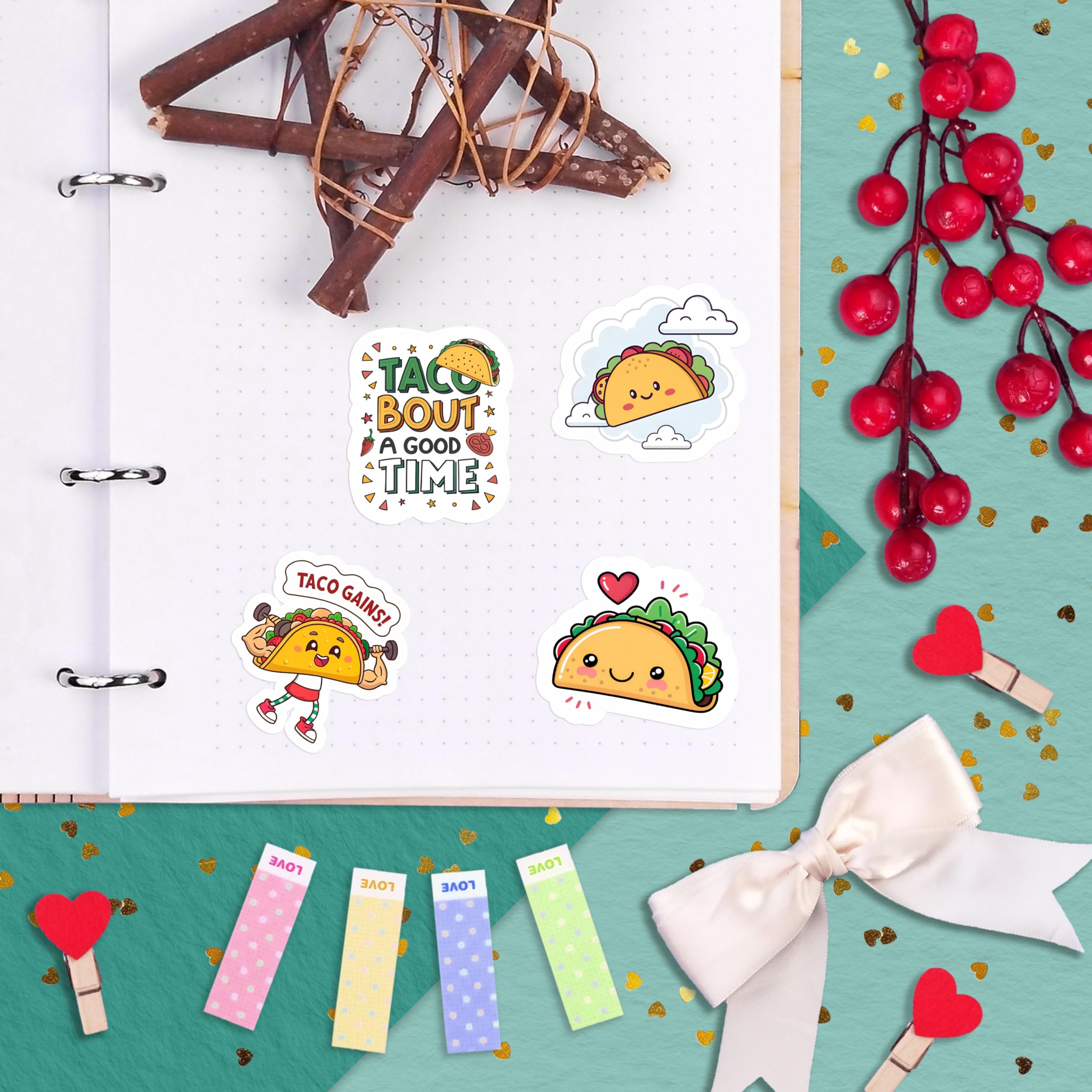 100Pcs Taco Stickers - Taco Party Supplies, Decorations - Food Stickers - Gift for Women & Men