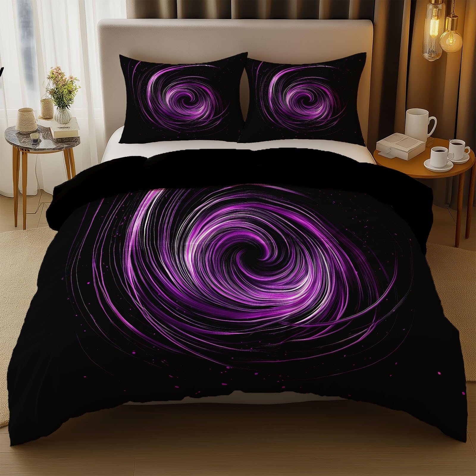 Poszwa na kołdrę 240x260 cm Pojedyncze spiralne linie z nadrukiem Zestaw pościeli z 2 poszewkami na poduszki 65x65 cm Czarna poszwa na kołdrę Zestaw pościeli z mikrofibry