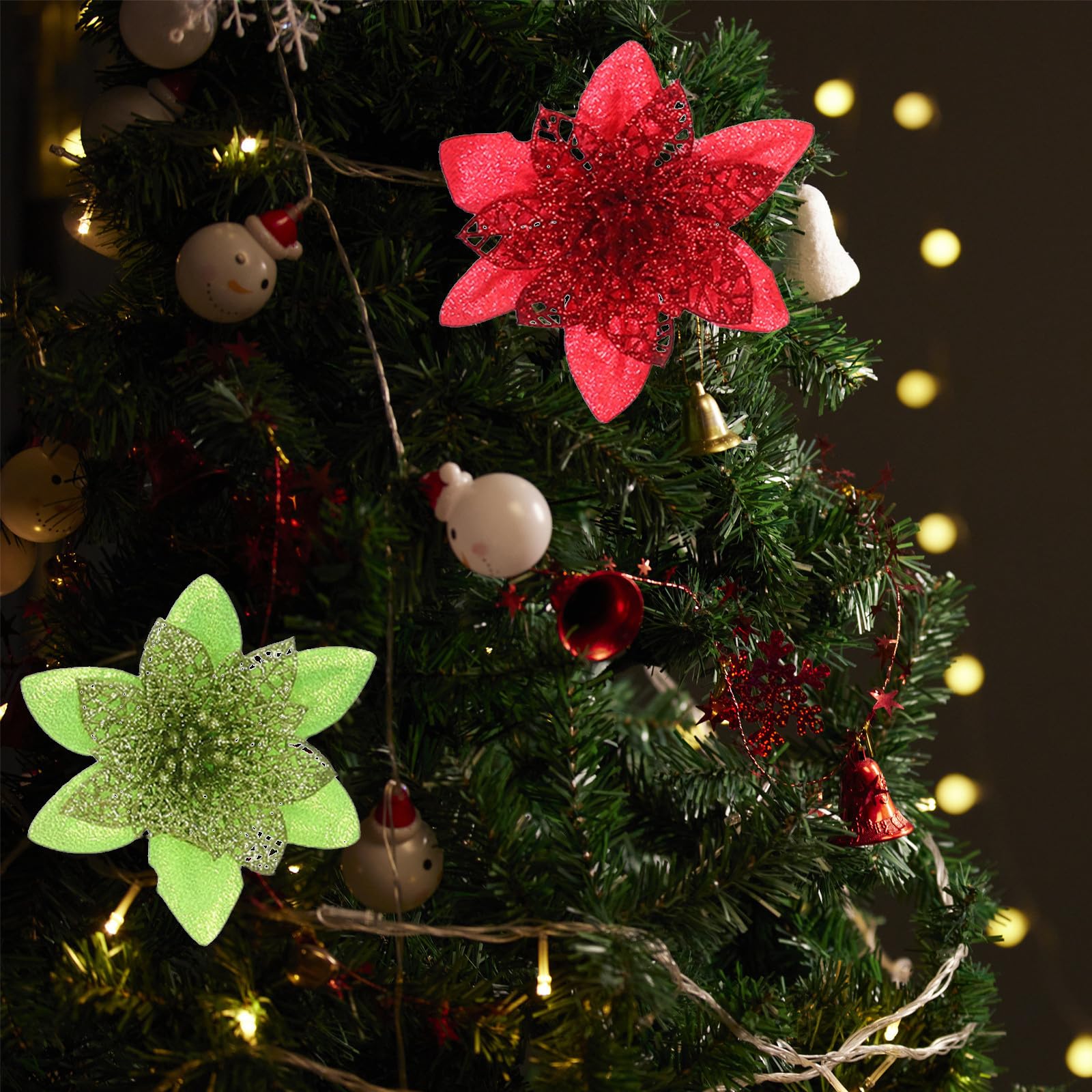 Toyvian 80 Stück Künstliche Weihnachtssternblüten für Baum, Kunststoff, | Wiederverwendbar, Pflegeleicht für Innen Sowie Außen Geeignet, Festliche Deko für Kränze und Feiern