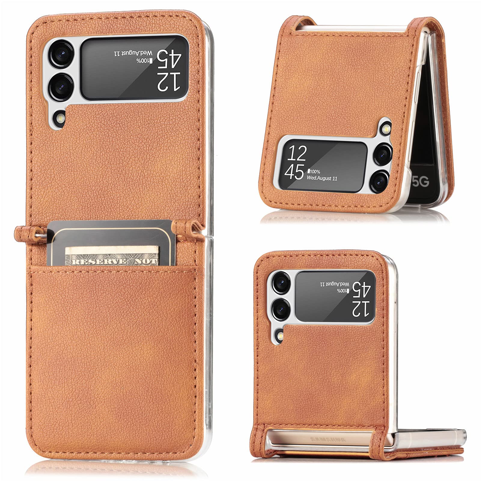for Samsung Galaxy Z Flip 4 5G Case Built-in Card Slots Leather