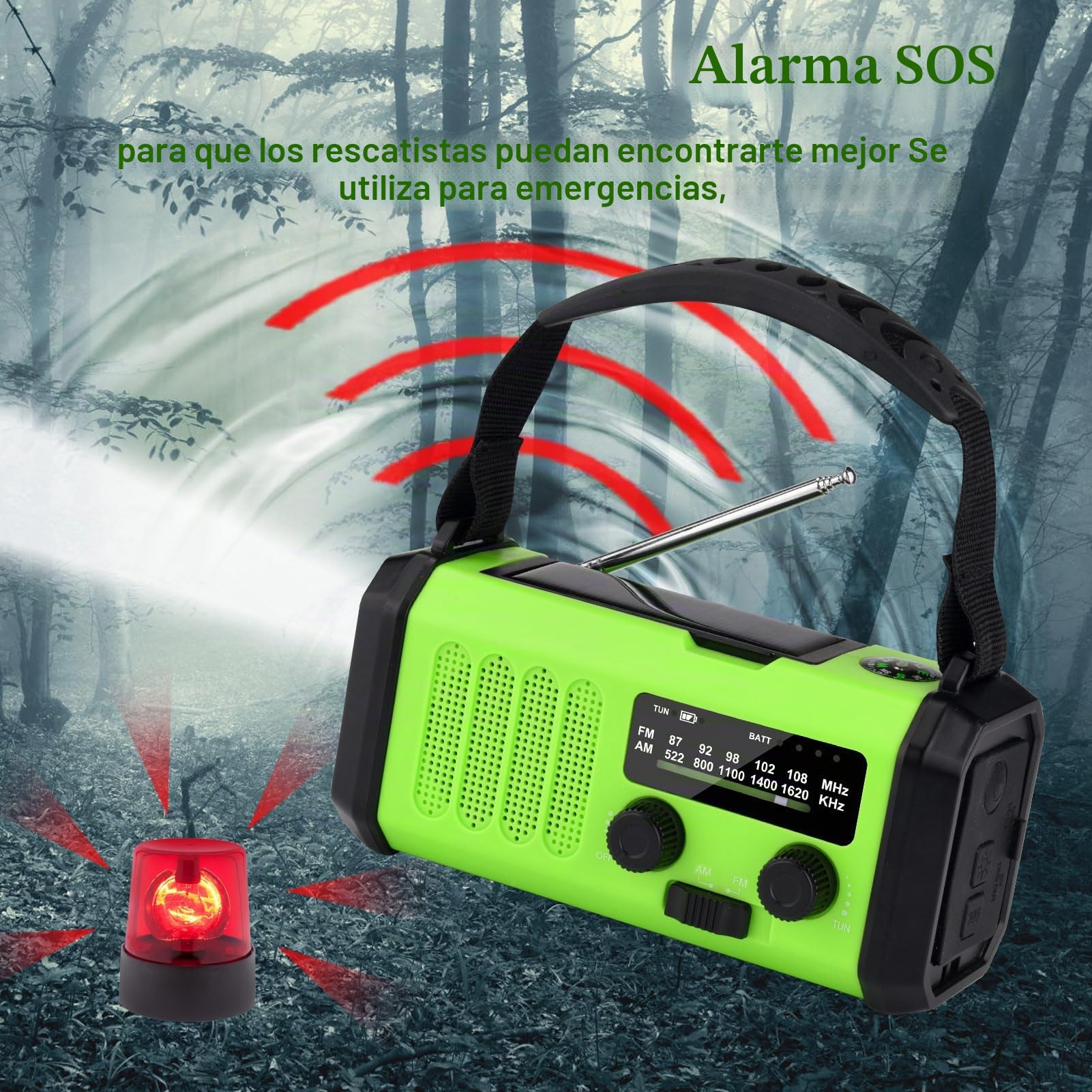 Radio Solar portátil de 10000 mAh, Radio de Emergencia Am/FM con batería Recargable de 10000 mAh, Linterna LED de 3 Modos, lámpara de Lectura LED, Alarma SOS, Dinamo de manivela y Puerto USB para
