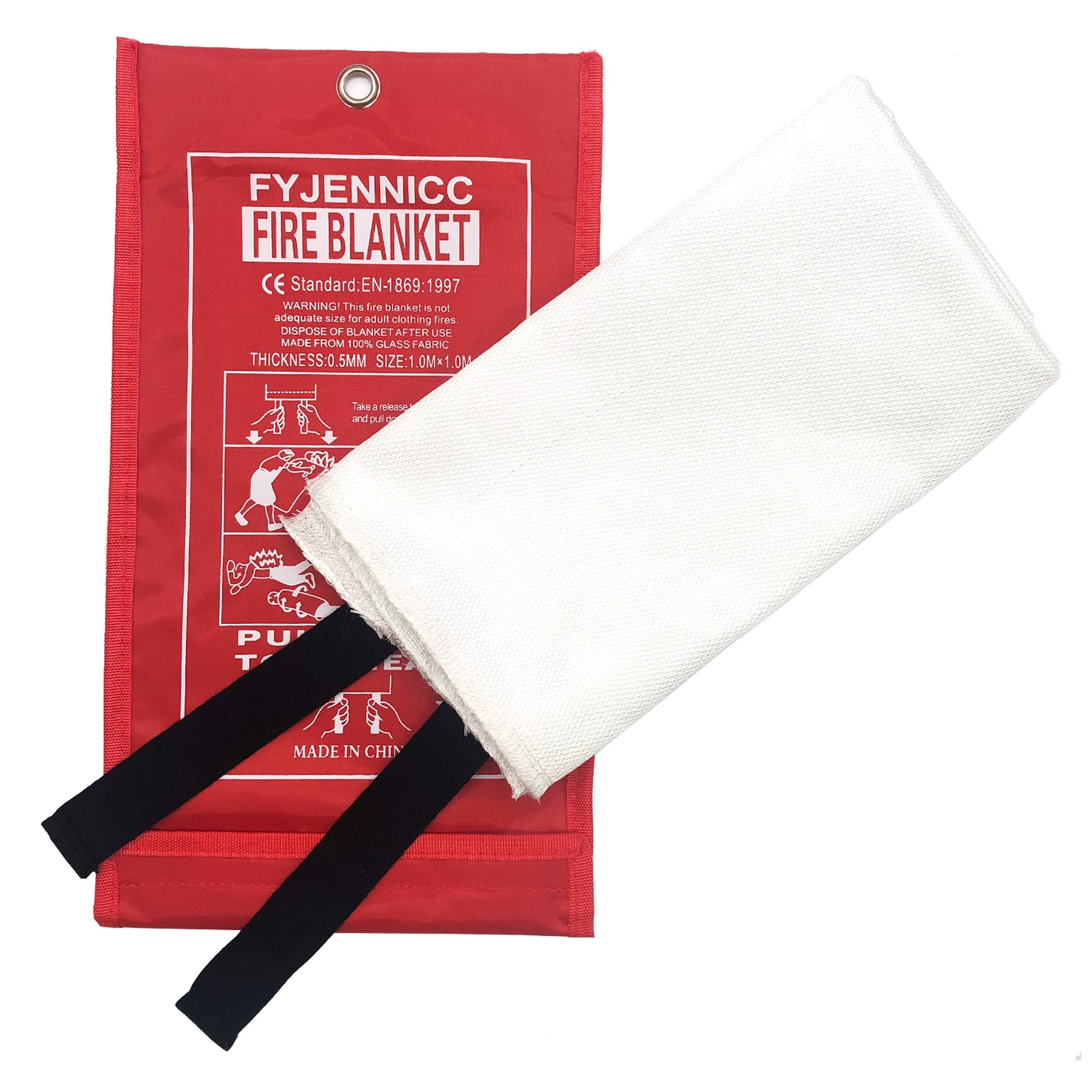Manta ignífuga de fibra de vidrio con cintas de algodón ignífugo, 39.3 x 39.3 pulgadas, paquete de 4