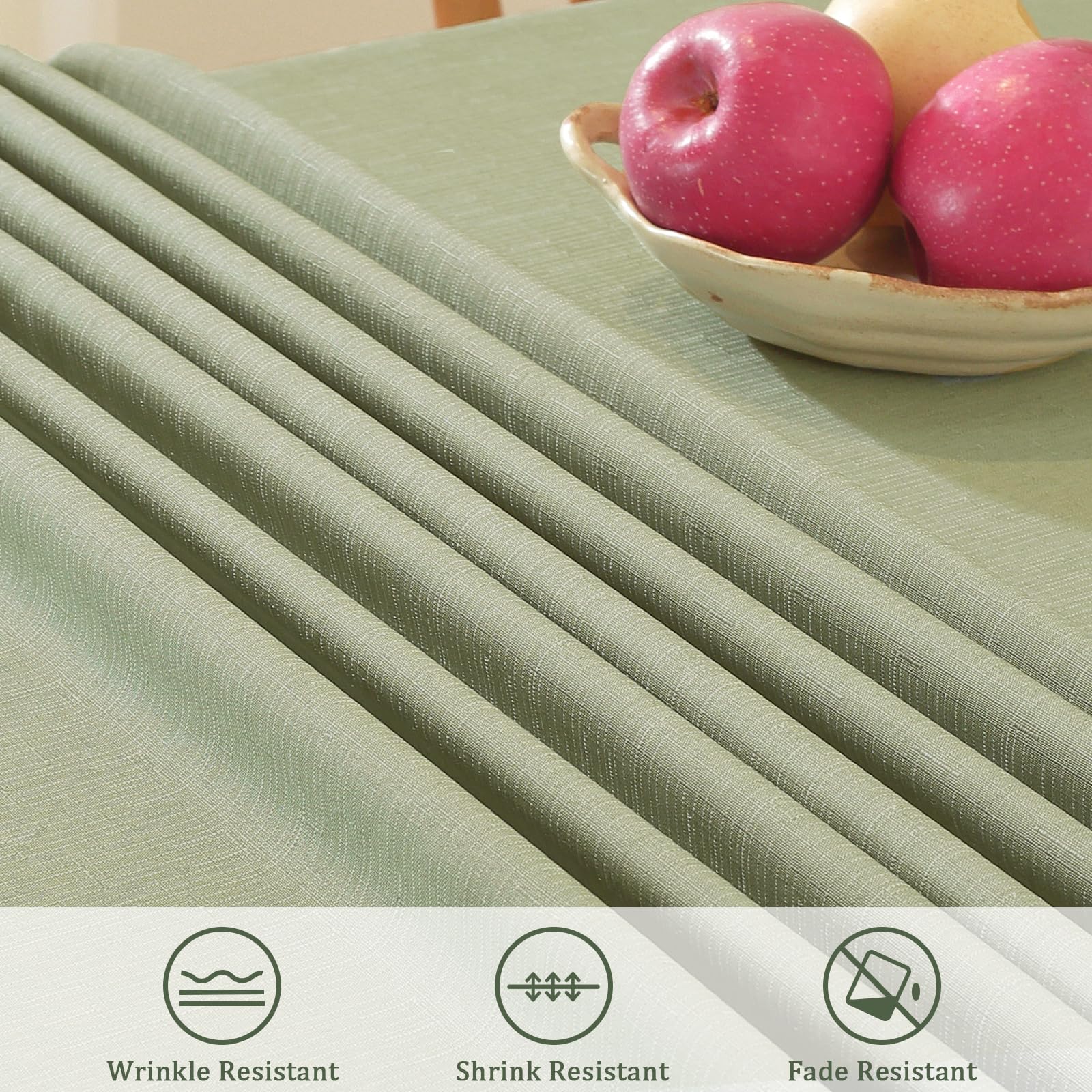 Alsoo Tovaglia rettangolare in lino, 152 x 270 cm, impermeabile, a prova di perdite, senza pieghe, per sala da pranzo, feste, buffet, vacanze, verde salvia